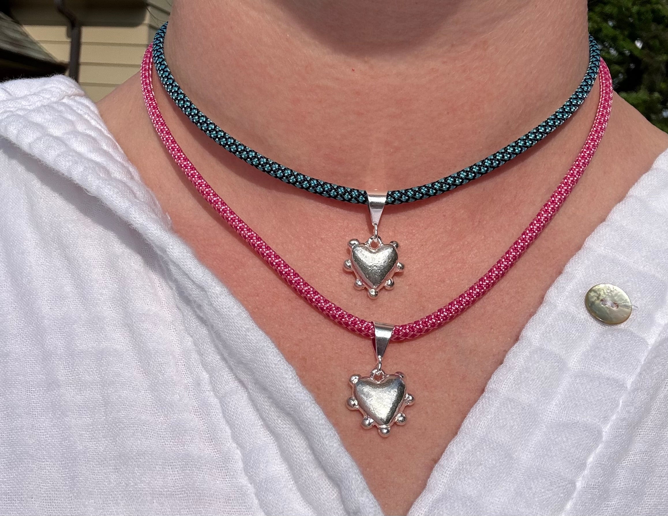 Sterling Silver Studded Heart on Colorful Paracord Necklace