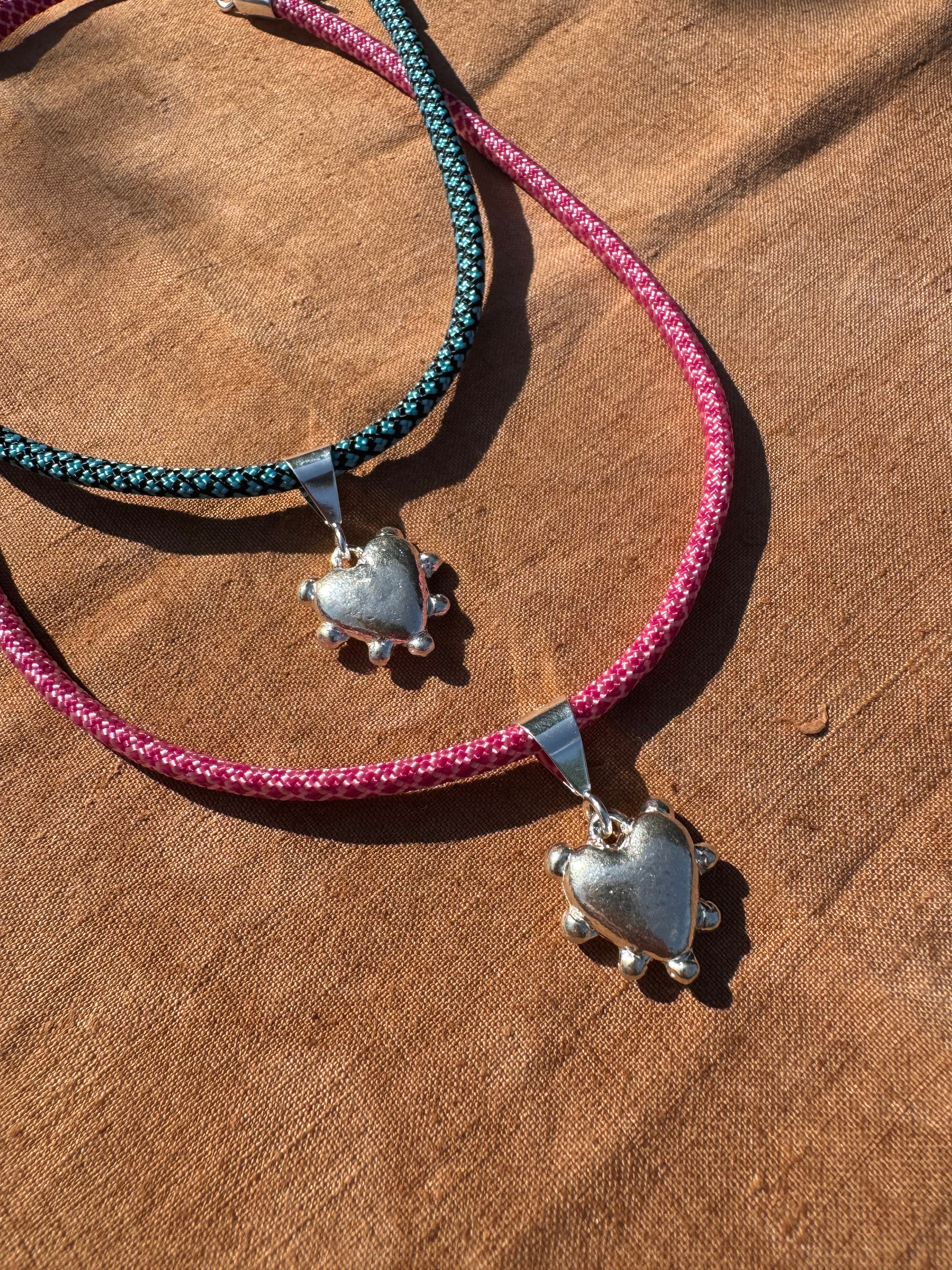 Sterling Silver Studded Heart on Colorful Paracord Necklace