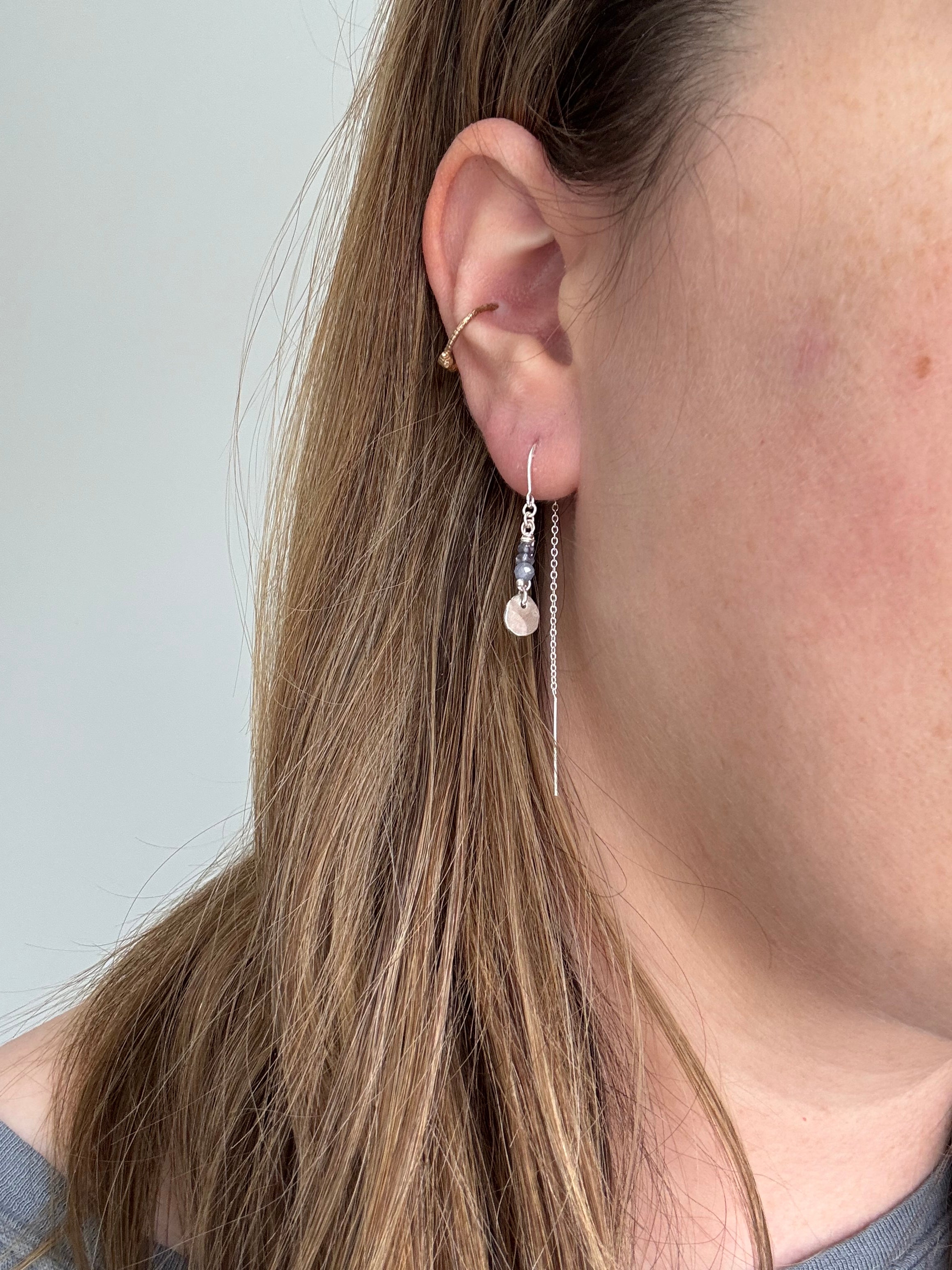 Beaded Sterling Silver Threaders with Hand Forged Silver Charms