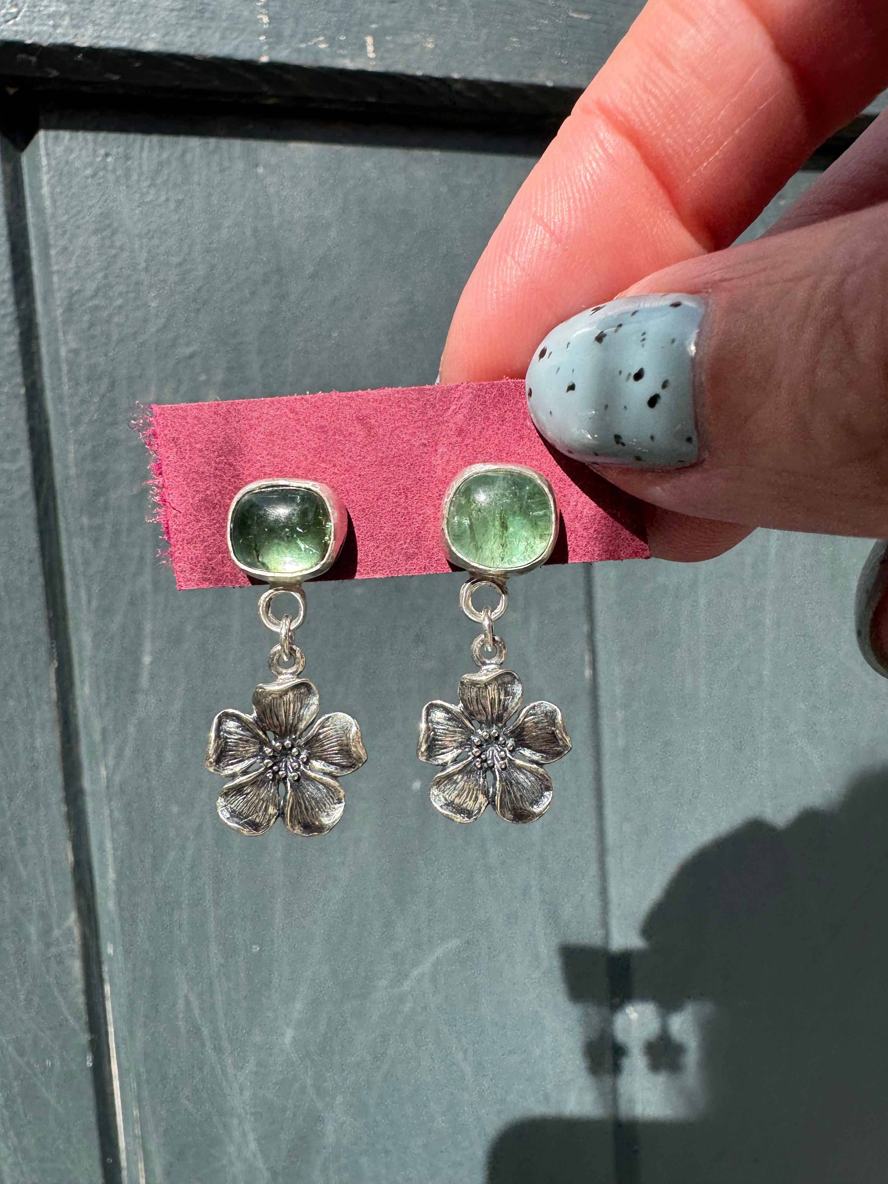 Tourmaline Earrings with Cherry Blossom (Green)