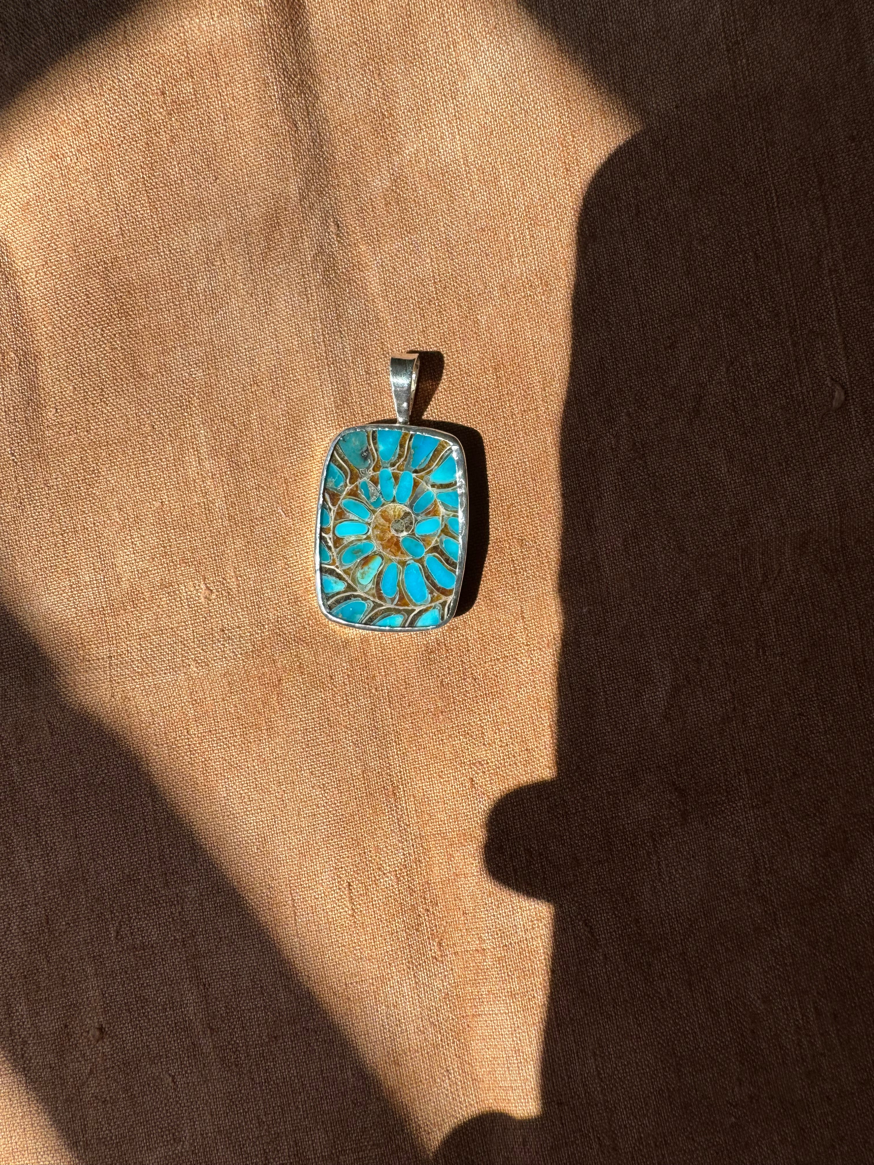 Ammonite Pendant with Turquoise