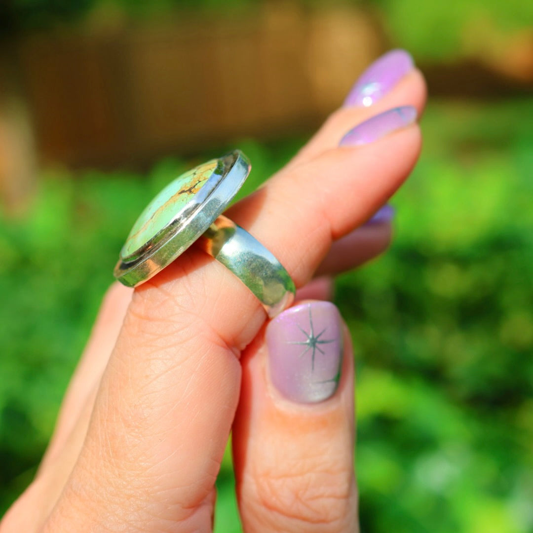 Turquoise Banded Ring | Sterling Silver Border, Size 6