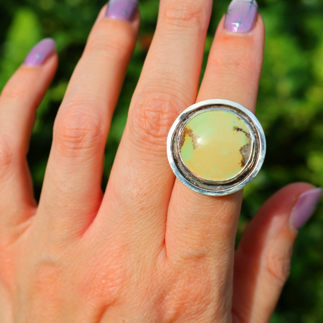 Turquoise Banded Ring | Sterling Silver Border, Size 7.5
