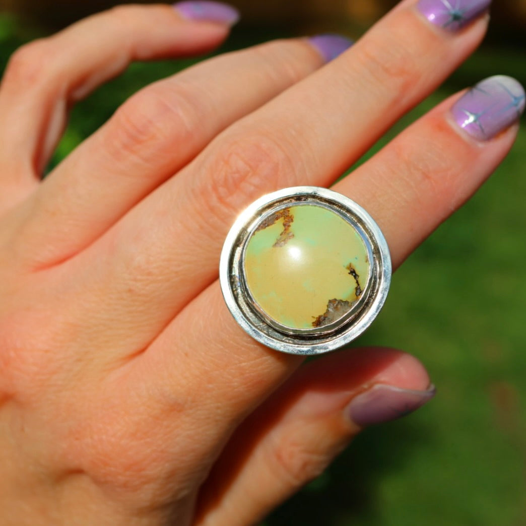 Turquoise Banded Ring | Sterling Silver Border, Size 7.5