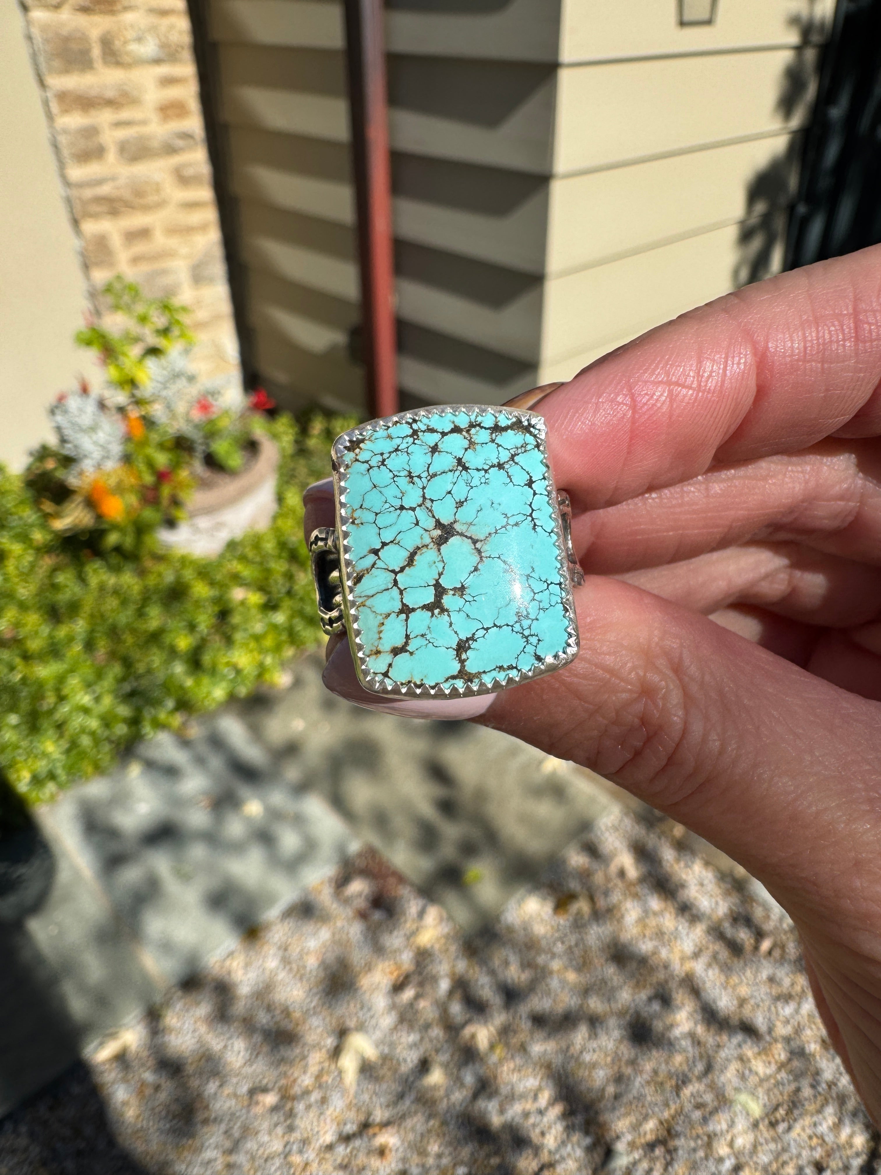 Americana ring. Southwest style turquoise with sterling silver horseshoe. Western rodeo cowboy style jewelry