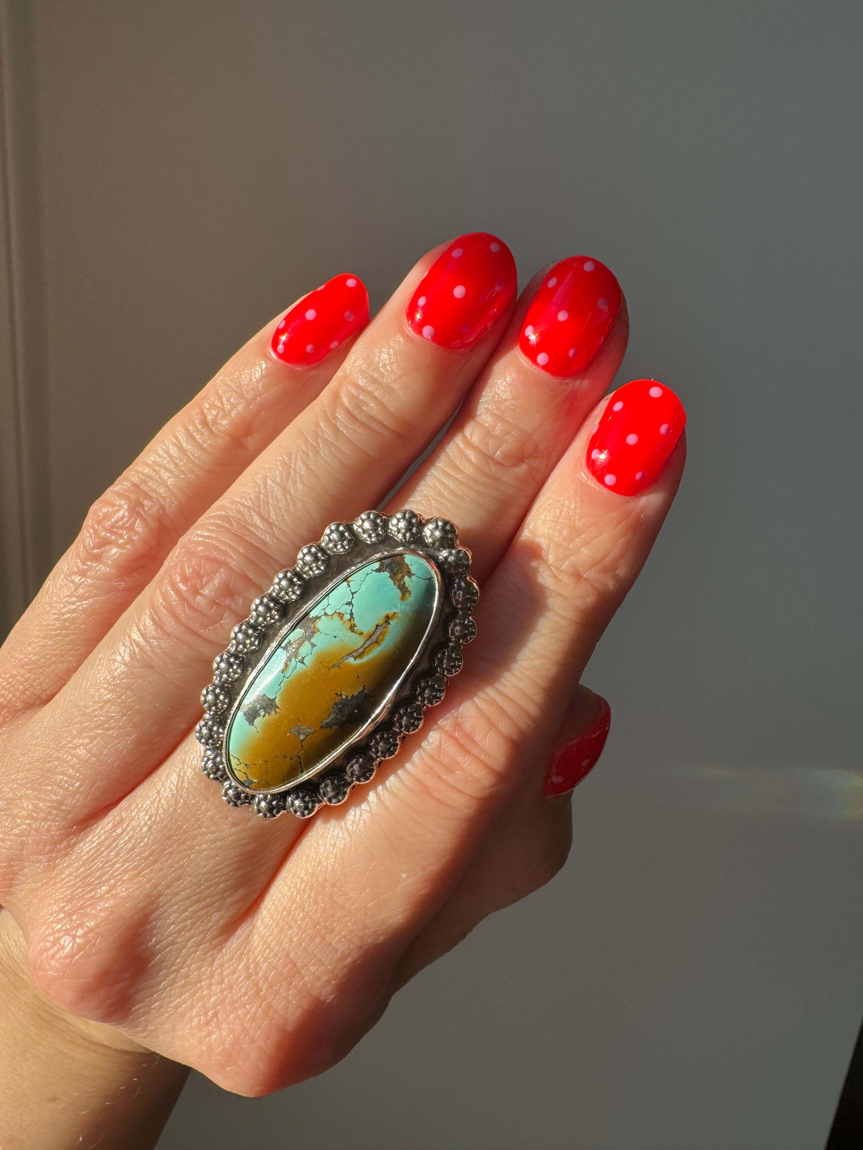 Turquoise Surfboard Ring in Sterling Silver | Berry Wire Border — Ready to Ship, One of a Kind