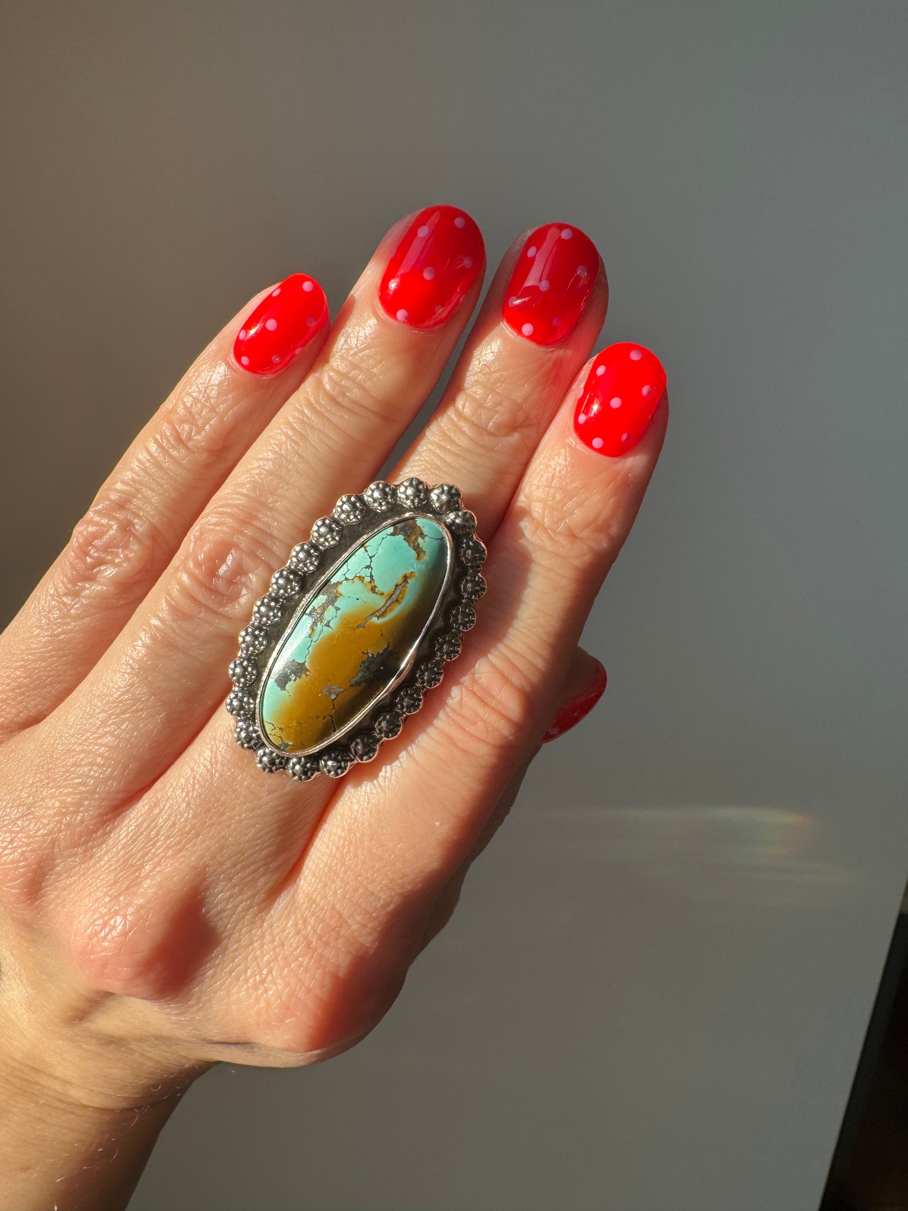 Turquoise Surfboard Ring in Sterling Silver | Berry Wire Border — Ready to Ship, One of a Kind