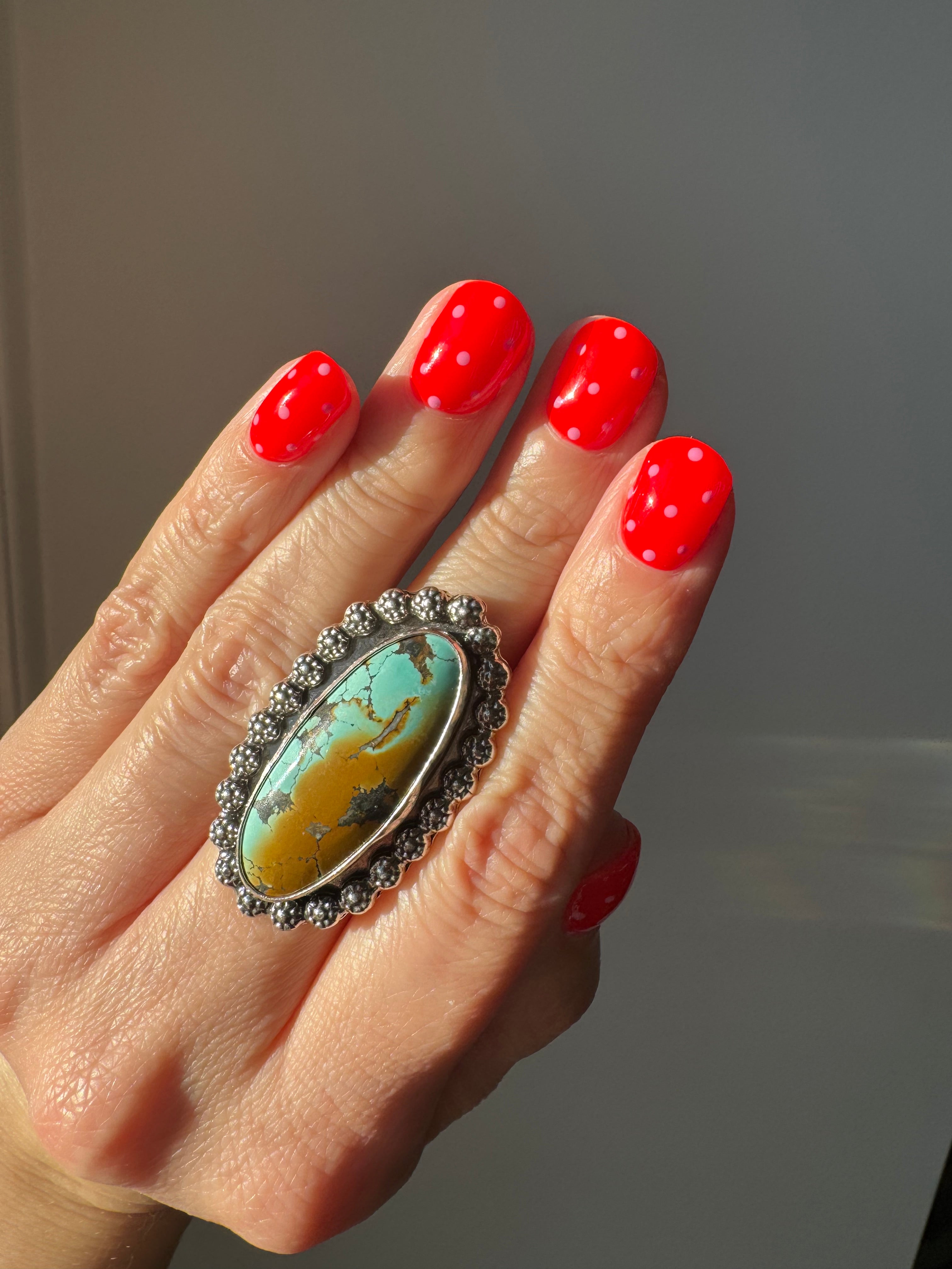 Turquoise Surfboard Ring in Sterling Silver | Berry Wire Border — Ready to Ship, One of a Kind