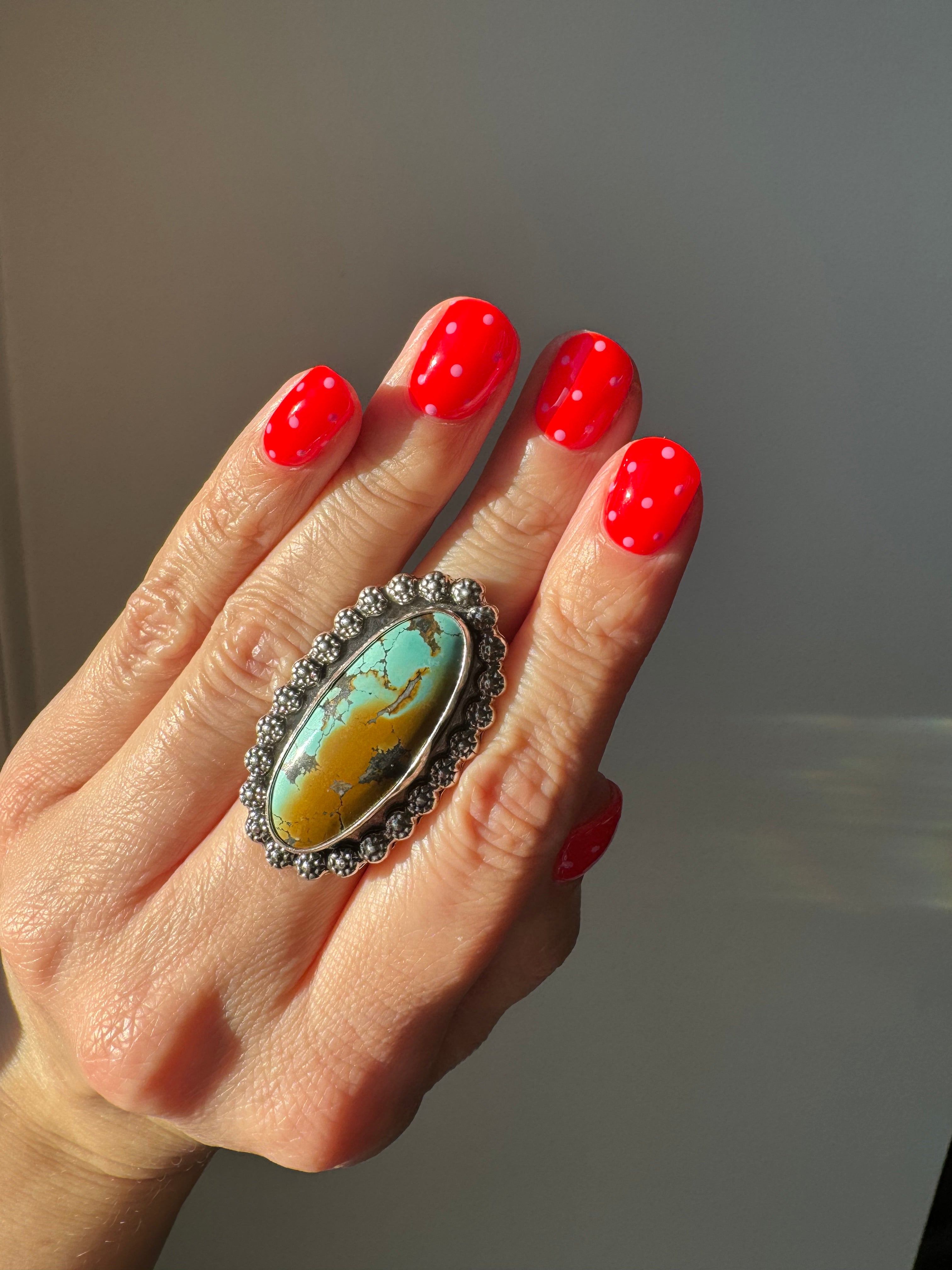 Turquoise Surfboard Ring in Sterling Silver | Berry Wire Border — Ready to Ship, One of a Kind