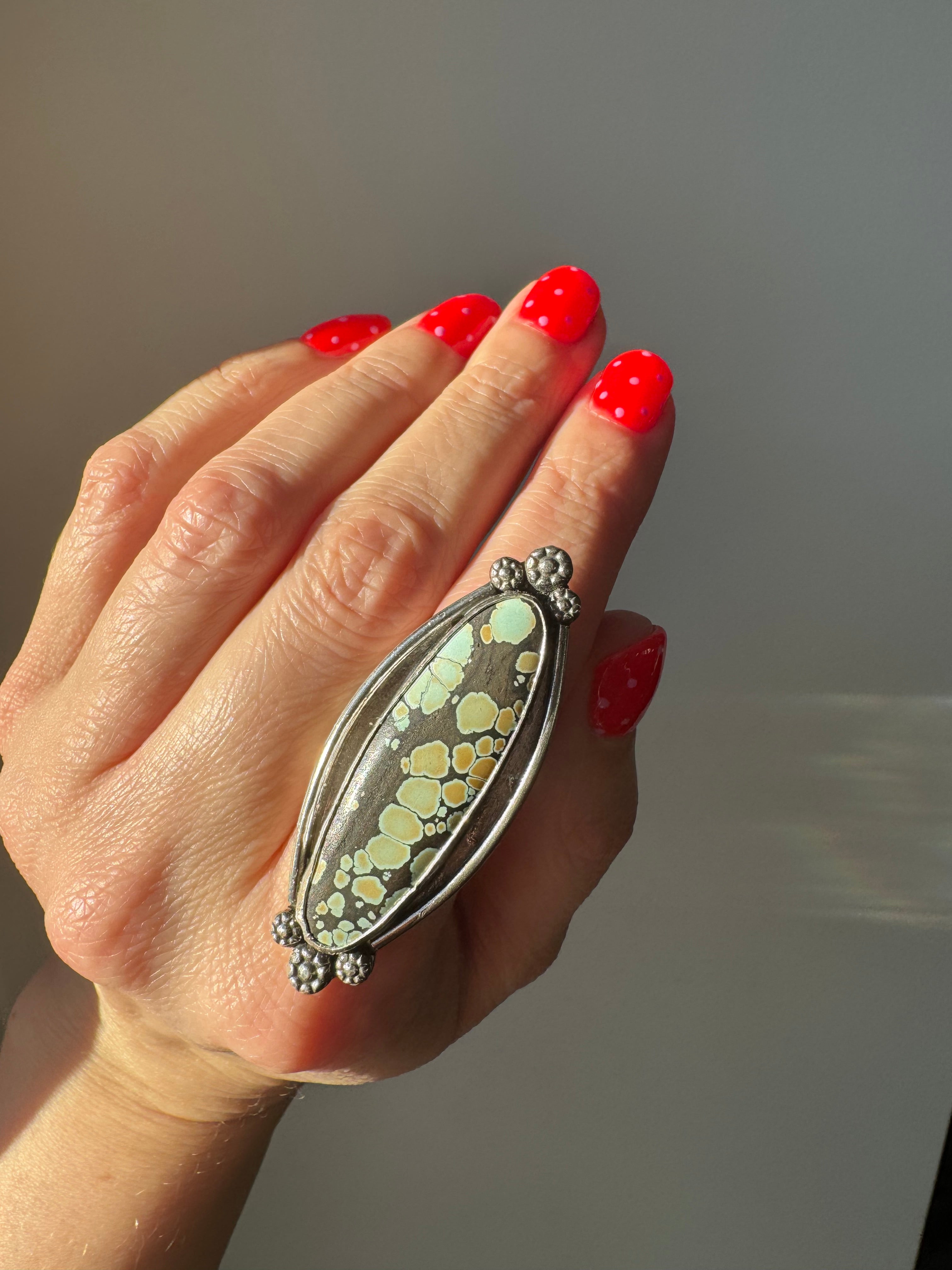 Turquoise Surfboard Ring in Sterling Silver | Decorative Sterling Border — Ready to Ship, One of a Kind