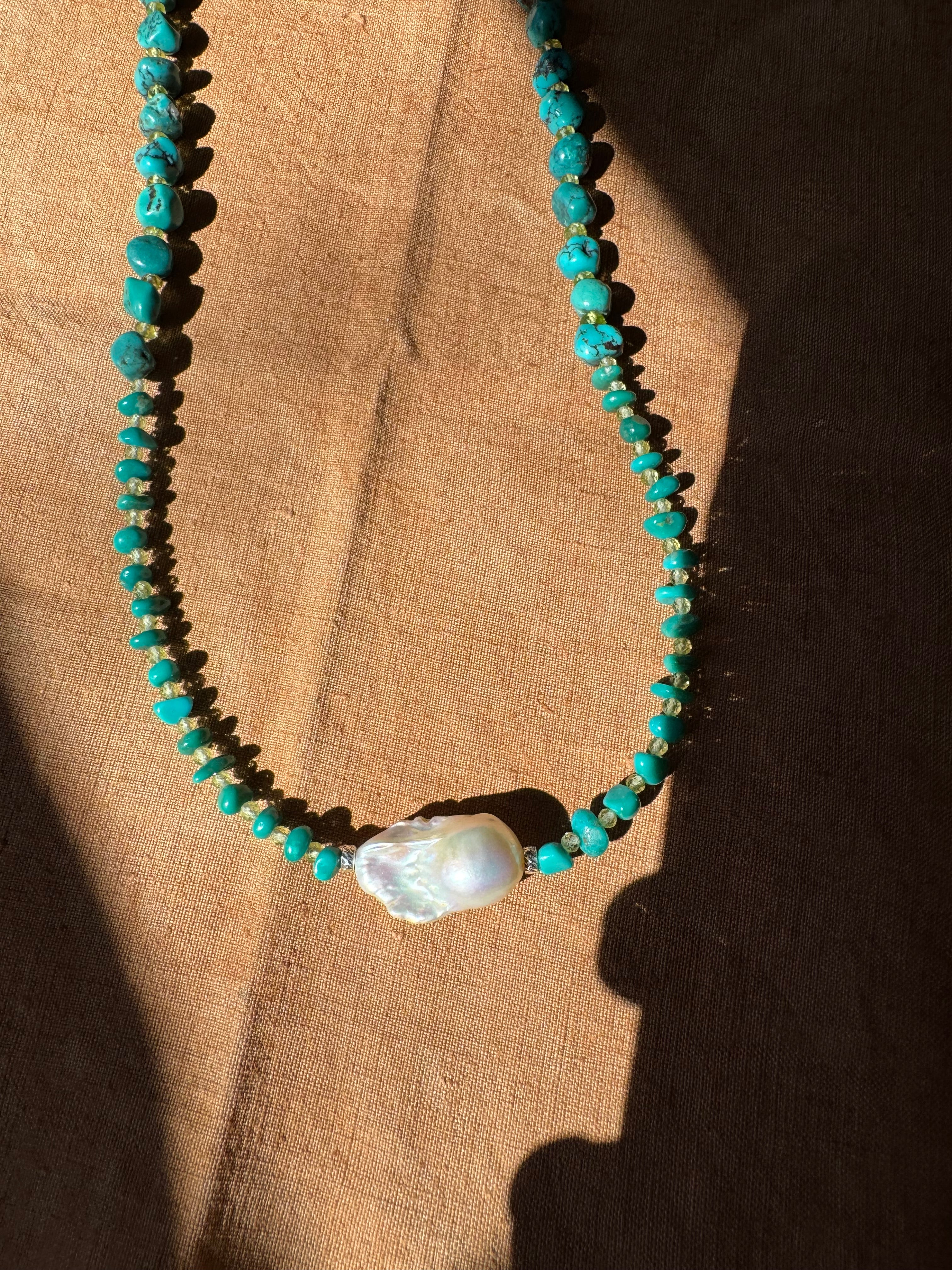 Turquoise & Peridot with Baroque Pearl