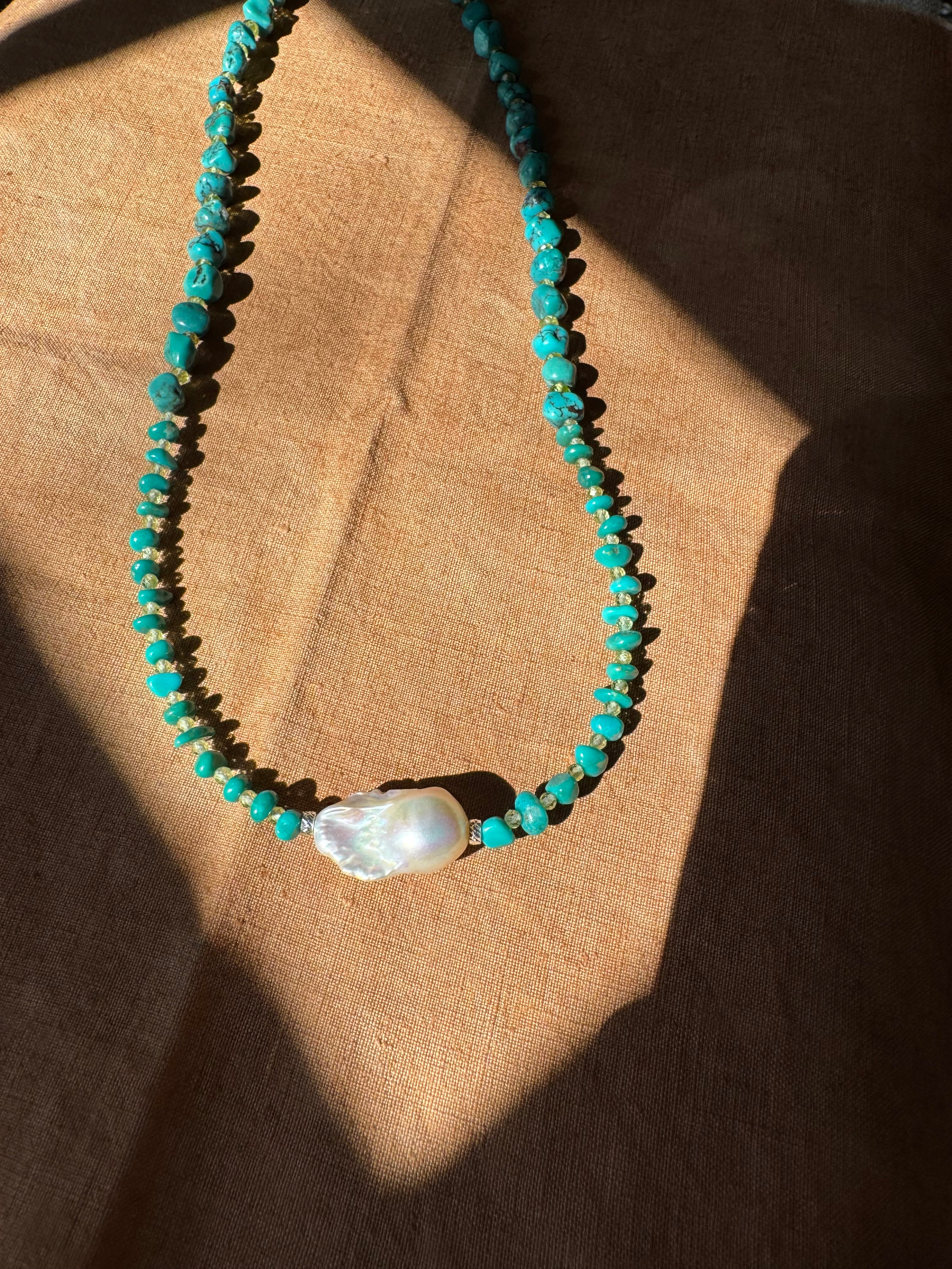 Turquoise & Peridot with Baroque Pearl