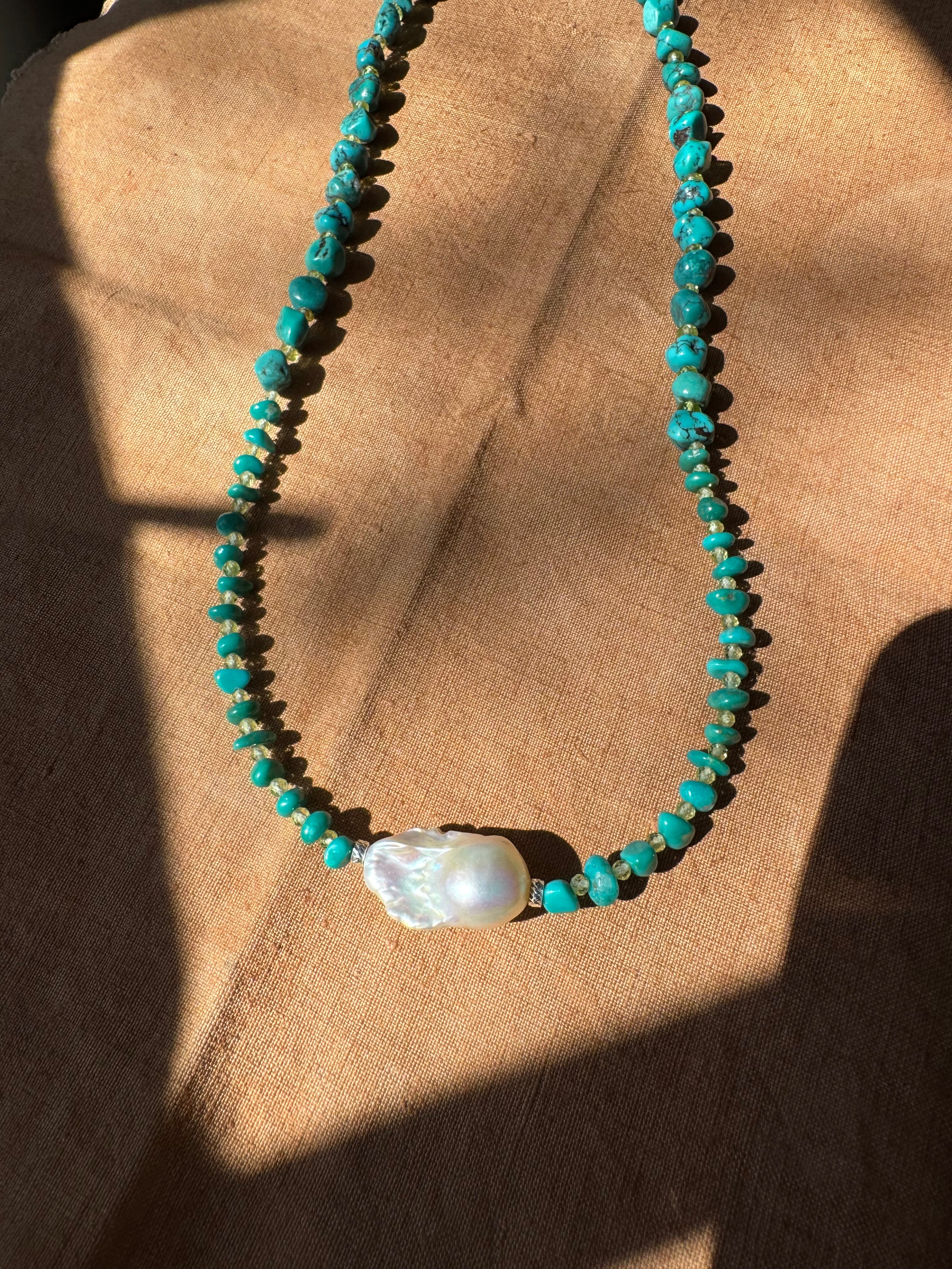 Turquoise & Peridot with Baroque Pearl