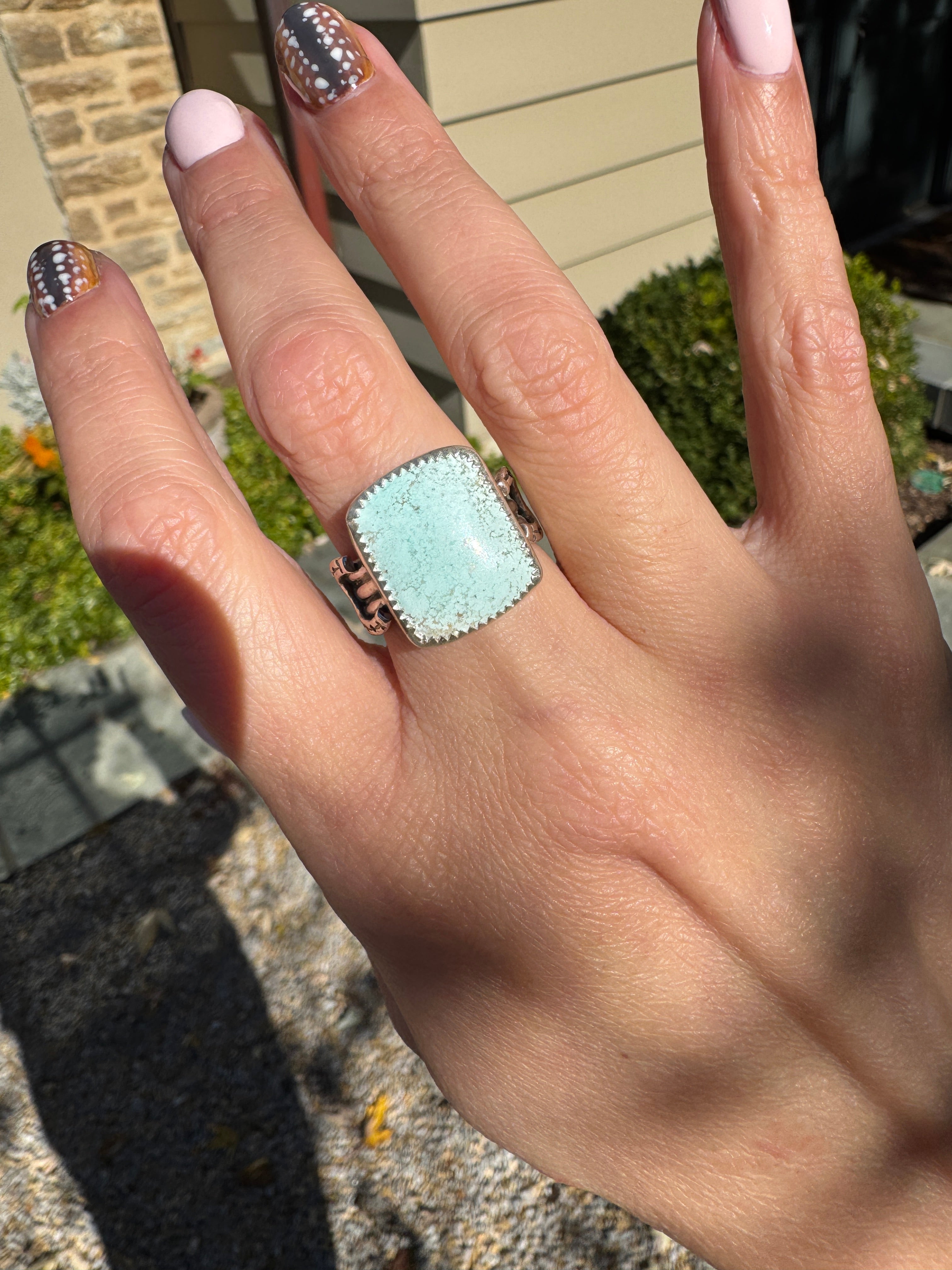 Americana ring. Southwest style turquoise with sterling silver horseshoe. Western rodeo cowboy style jewelry