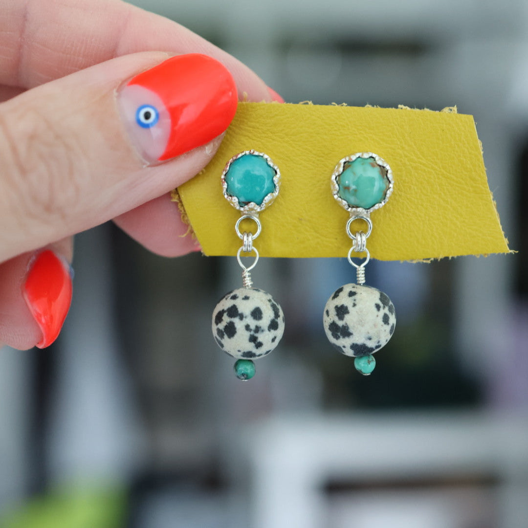 Turquoise Earrings with Dalmation Jasper