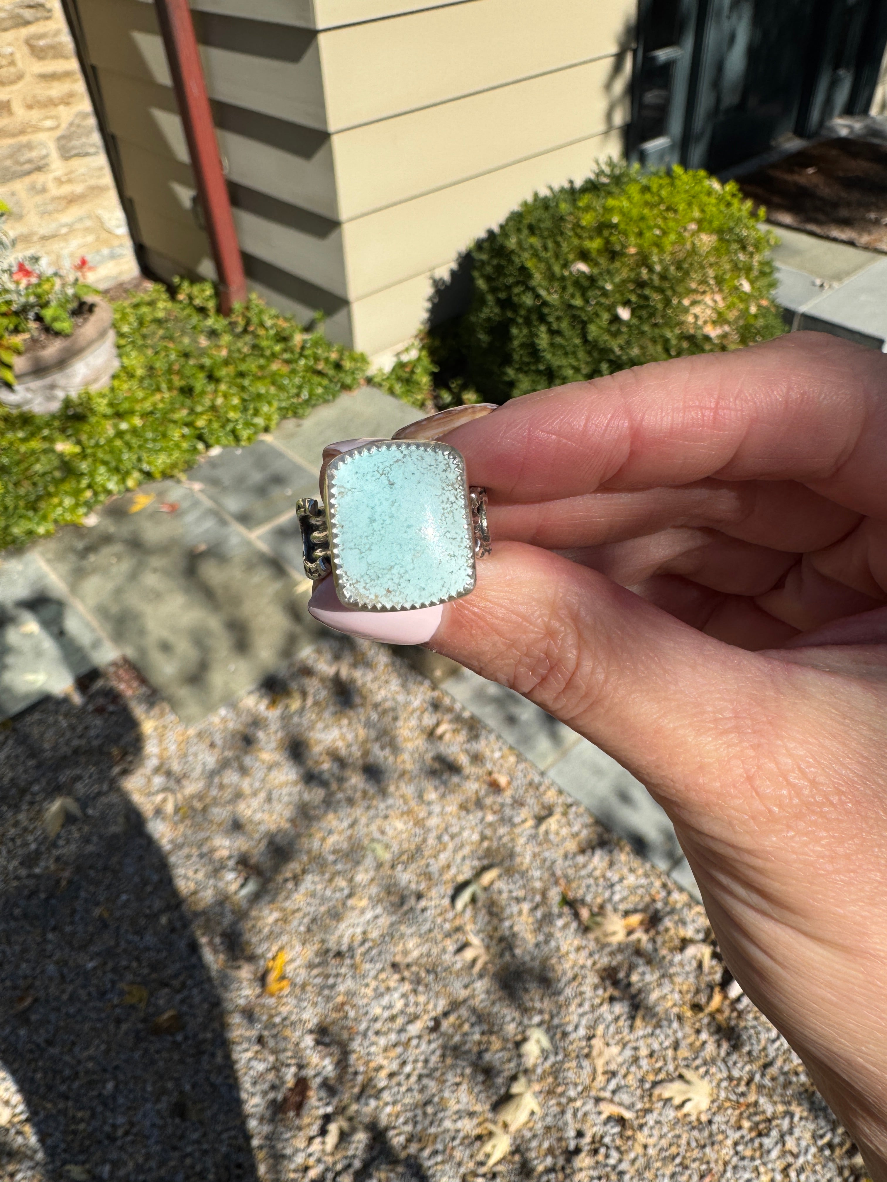 Americana ring. Southwest style turquoise with sterling silver horseshoe. Western rodeo cowboy style jewelry
