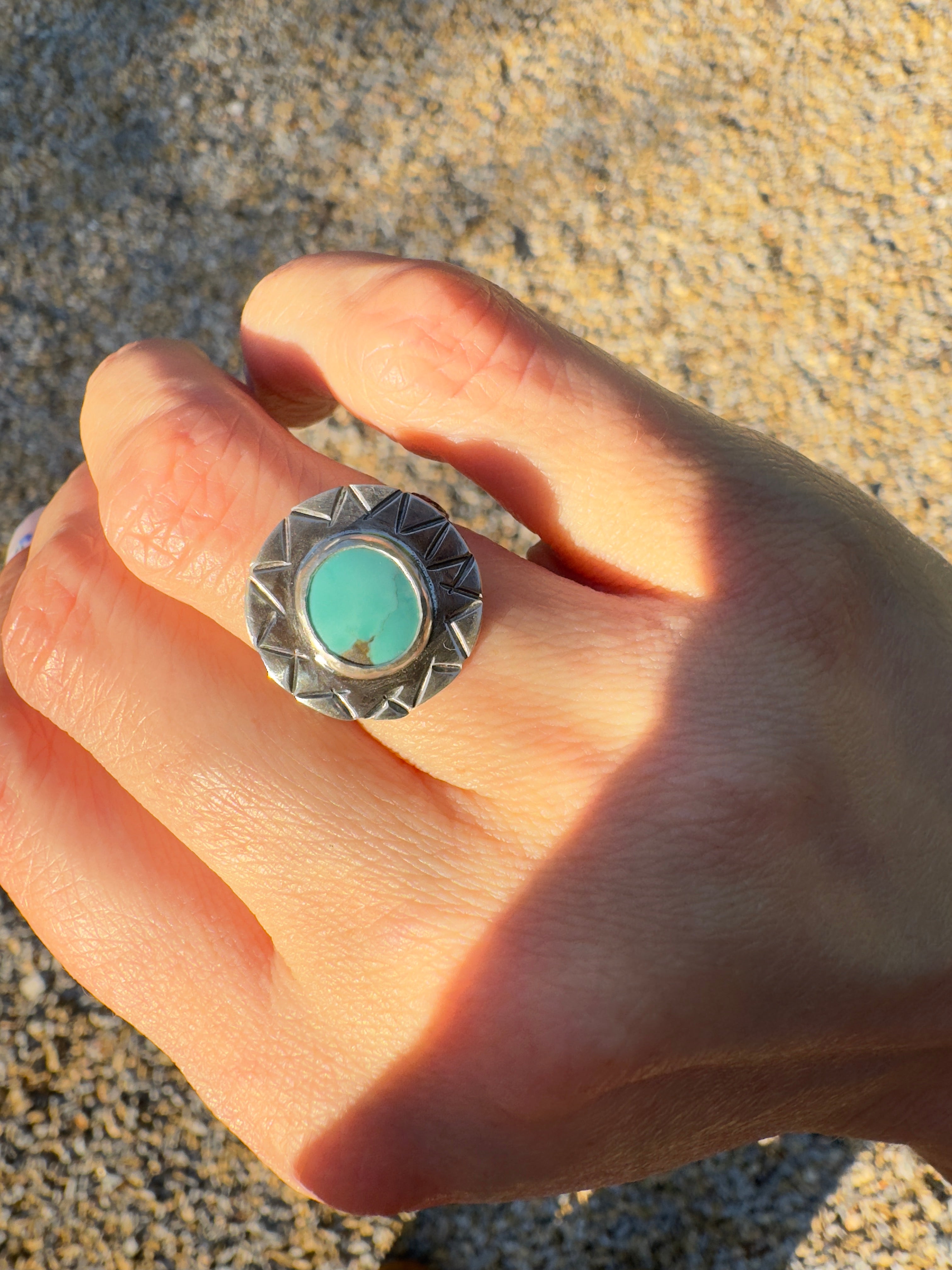 Sterling Silver & Carico Lake Turquoise Ring (Size 5.75/6)