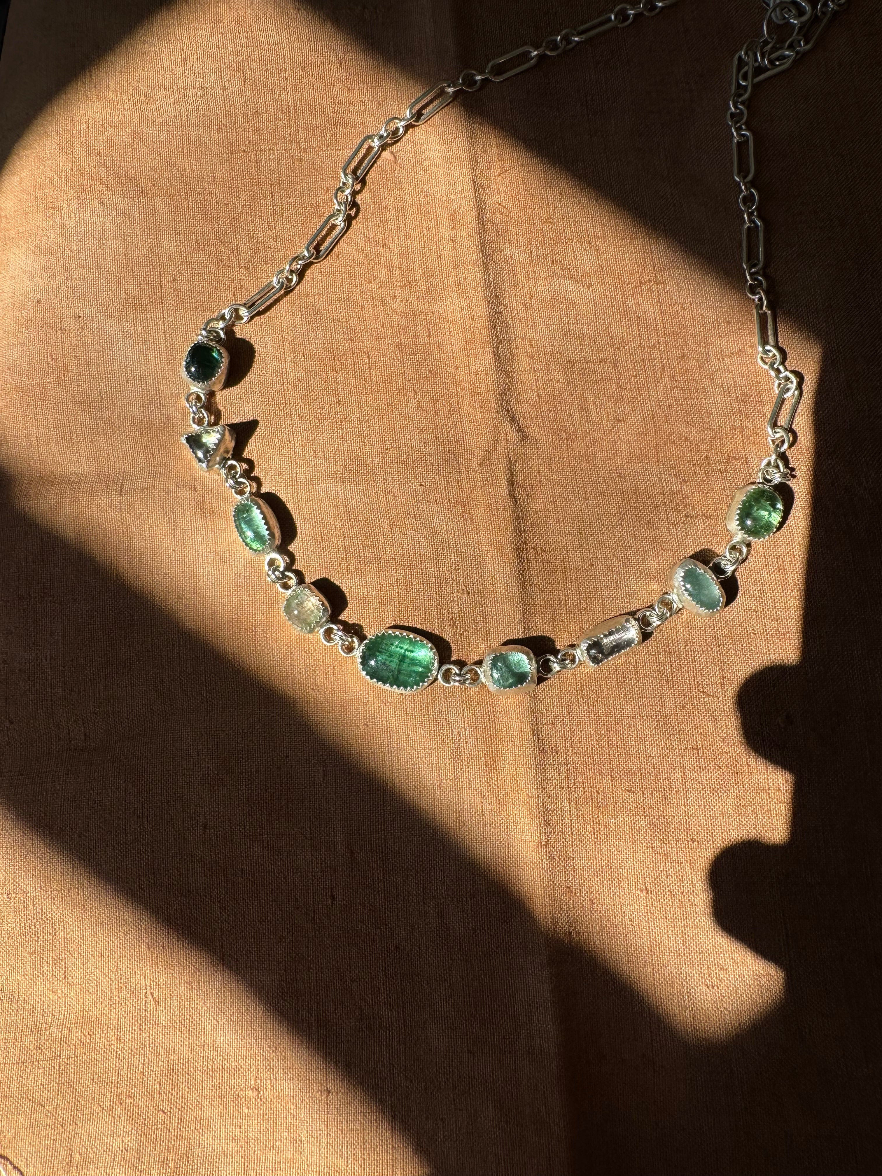 Tourmaline Beaded Choker Necklace in Sterling Silver | Colorful Gemstone Statement — One of a Kind