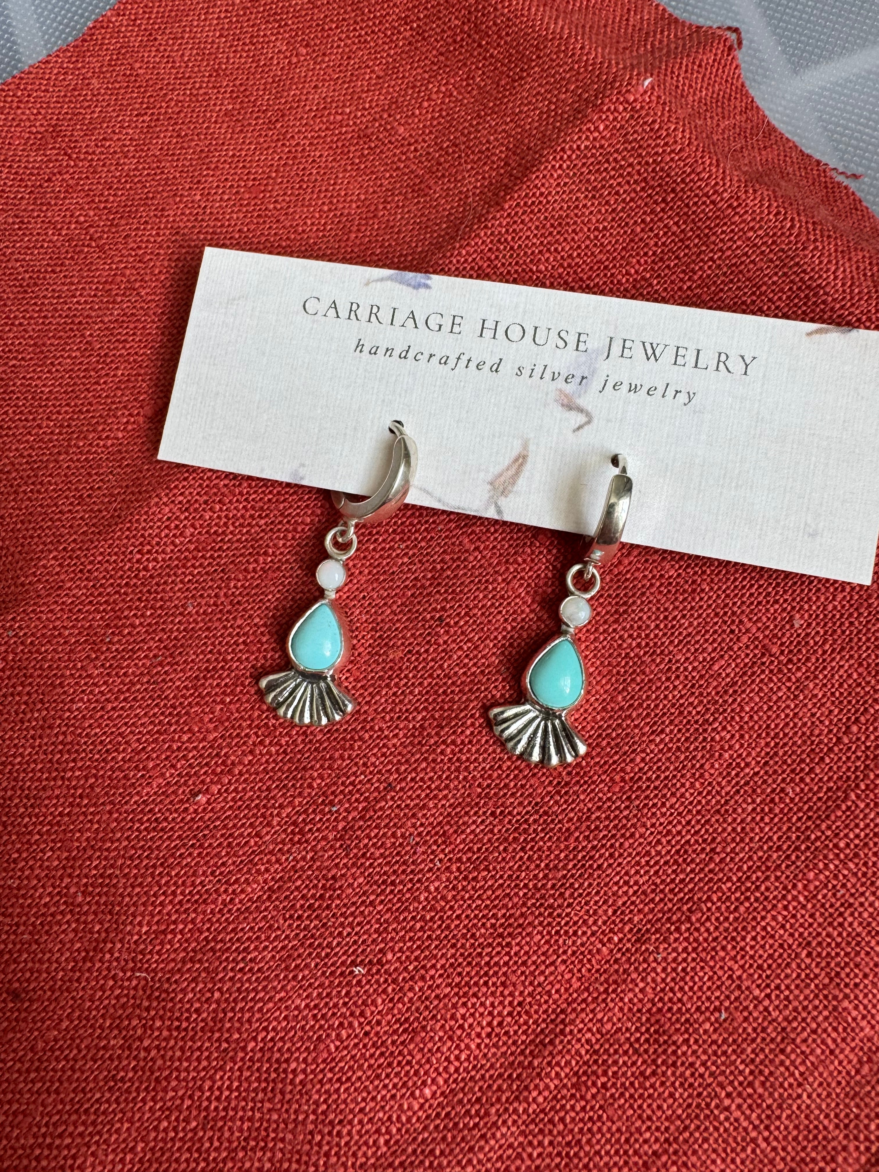 Turquoise Huggie Hoop Earrings with Opal