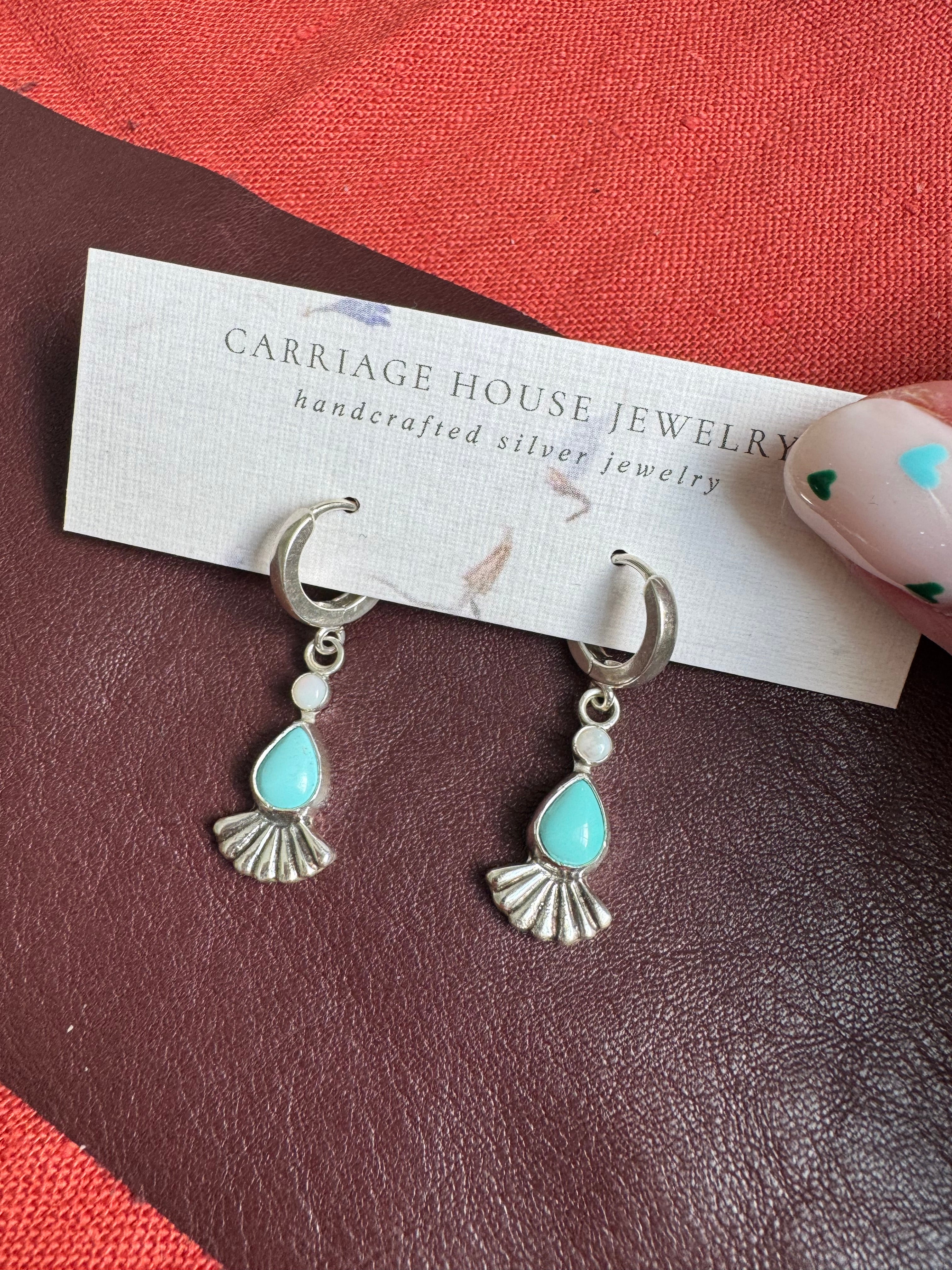 Turquoise Huggie Hoop Earrings with Opal