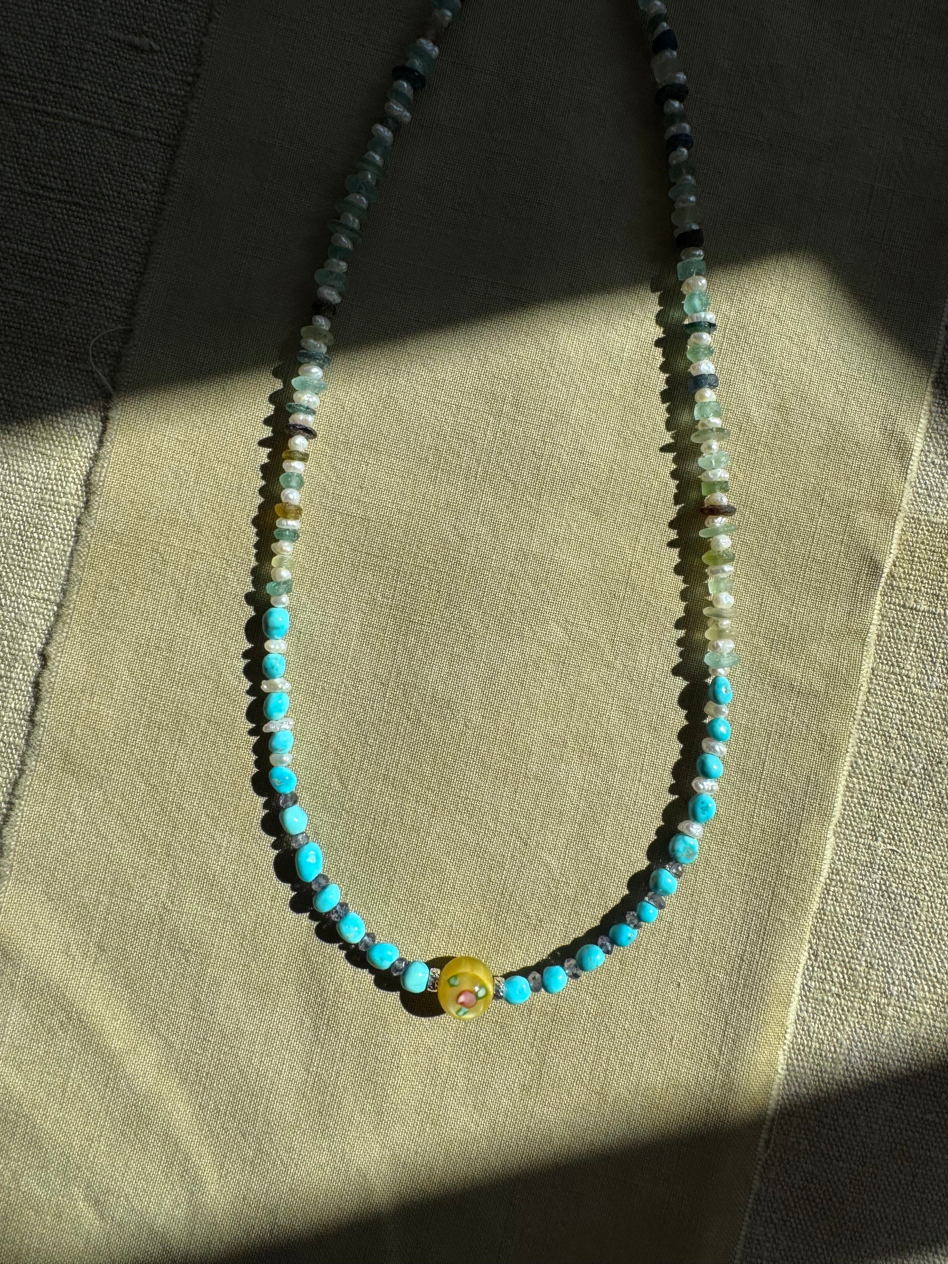 Turquoise, Pearl & Sapphire Necklace