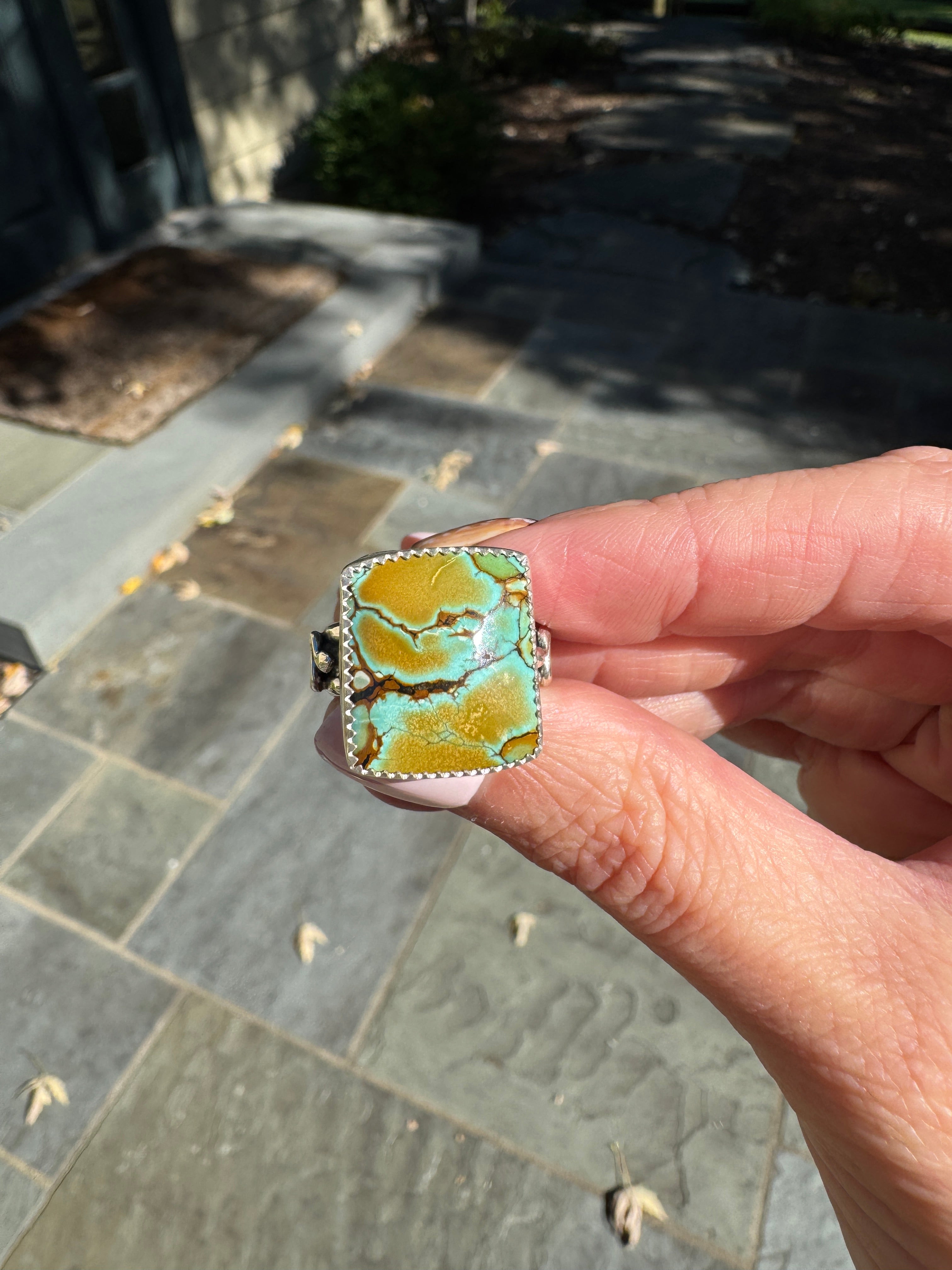 Americana ring. Southwest style turquoise with sterling silver snakes. Western rodeo cowboy style jewelry