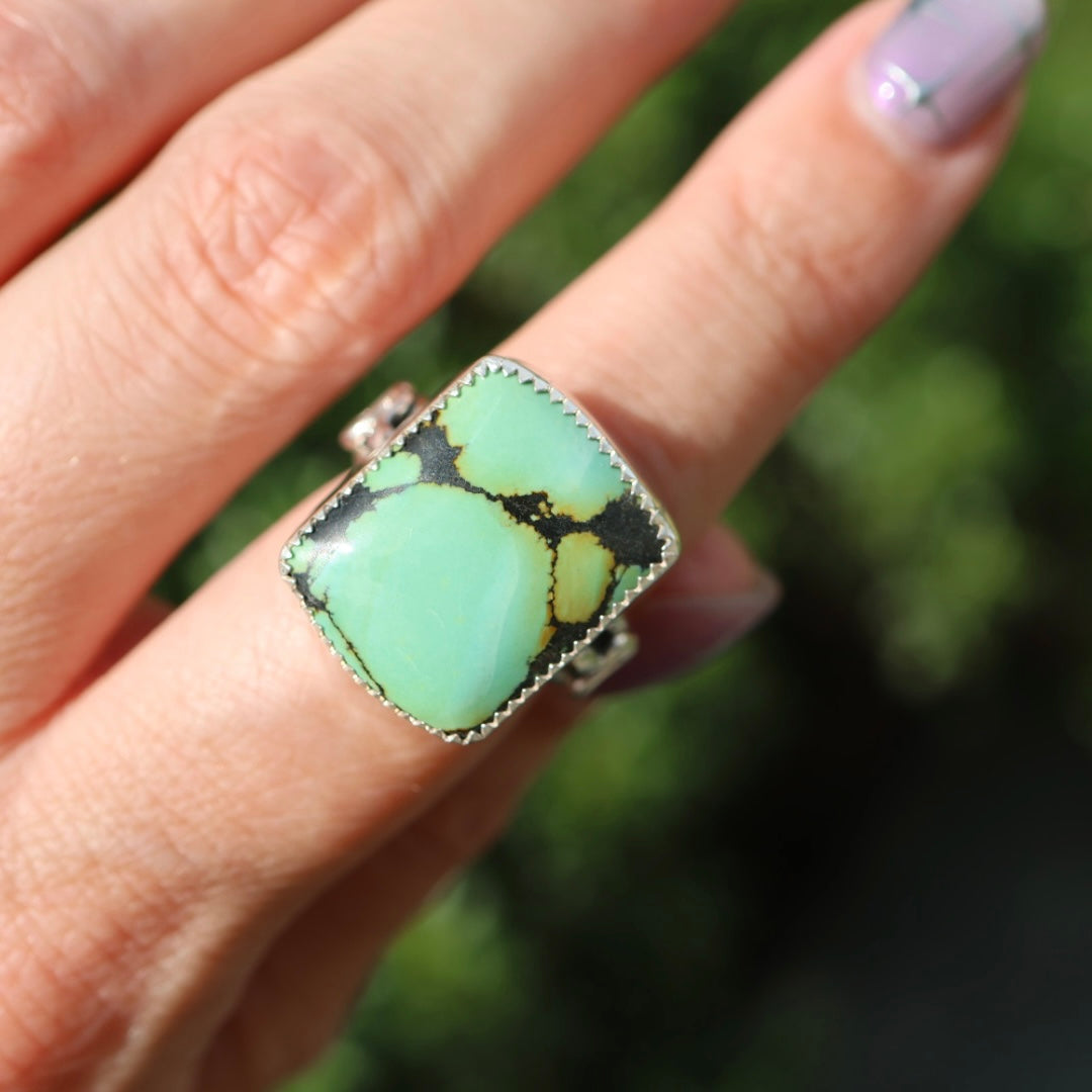 Turquoise Barrel Ring with Silver Snakes (Size 7.25)