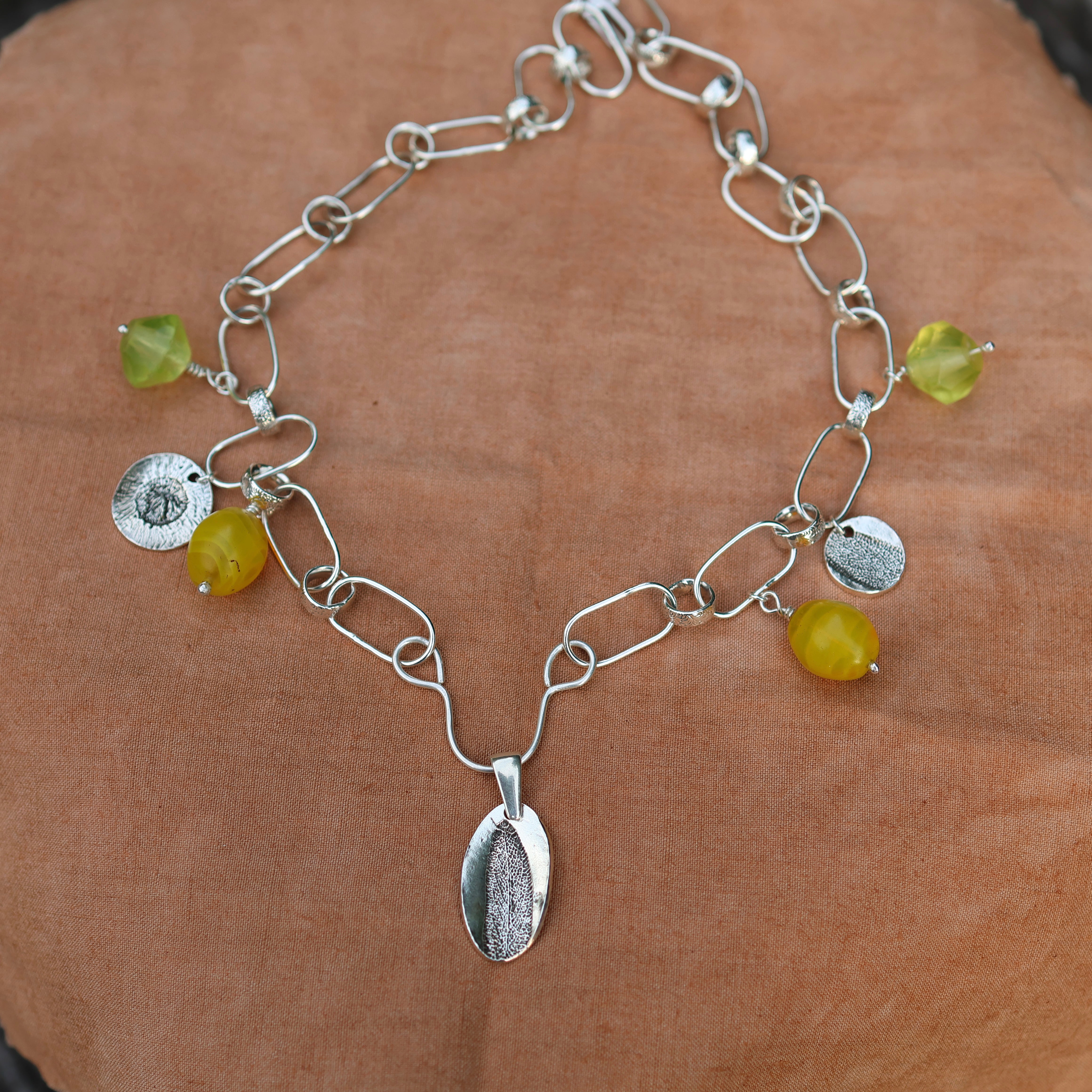 Sage Chain Necklace in Sterling and Fine Silver | Handcrafted Botanical Statement Chain— One of a Kind
