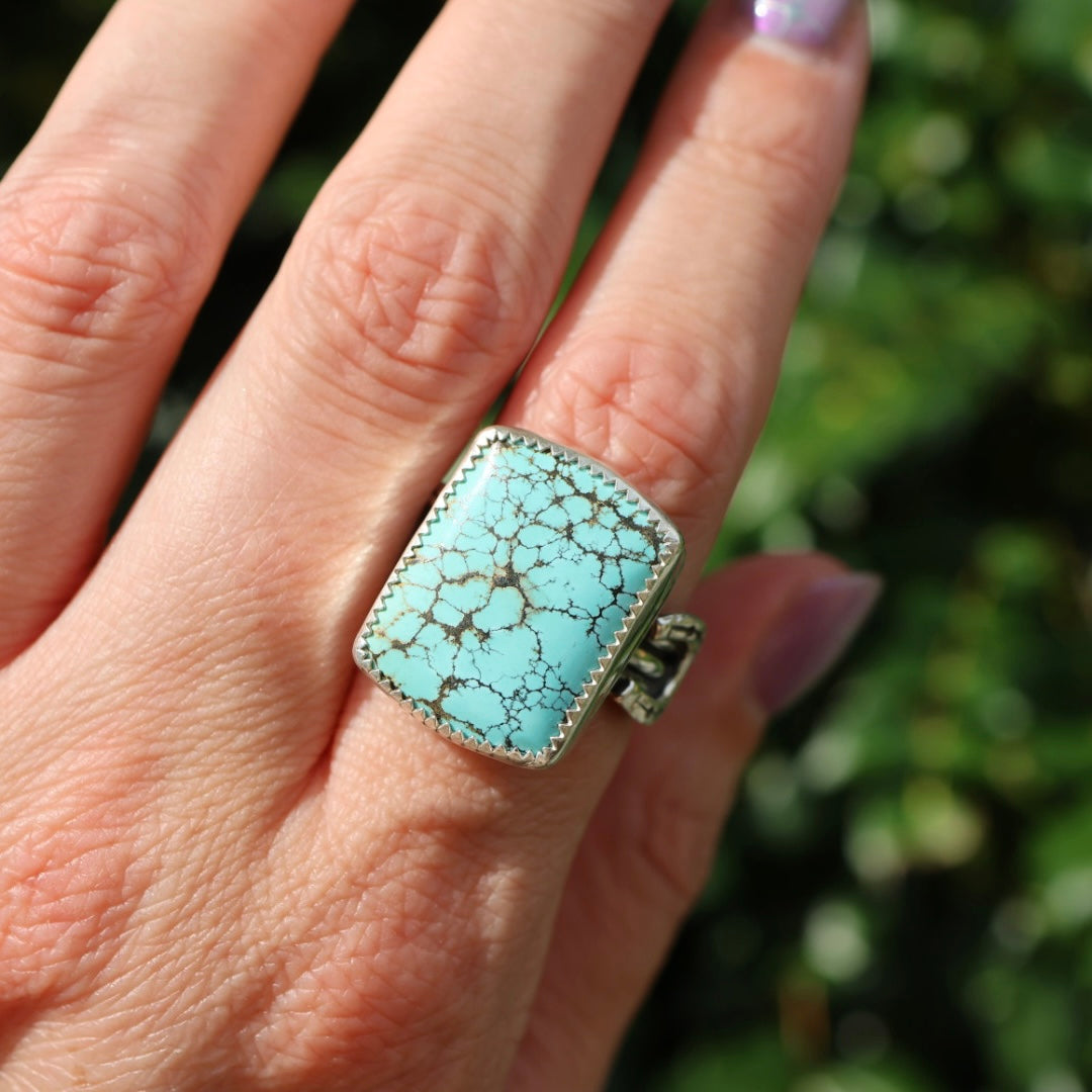 Turquoise Barrel Ring with Horseshoes (Size 8.25)