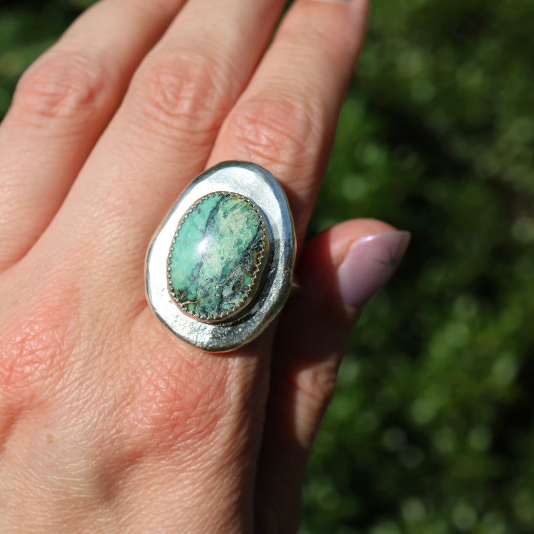 Crescent Lake Variscite Medallion Ring (Size 10.5-10.75)