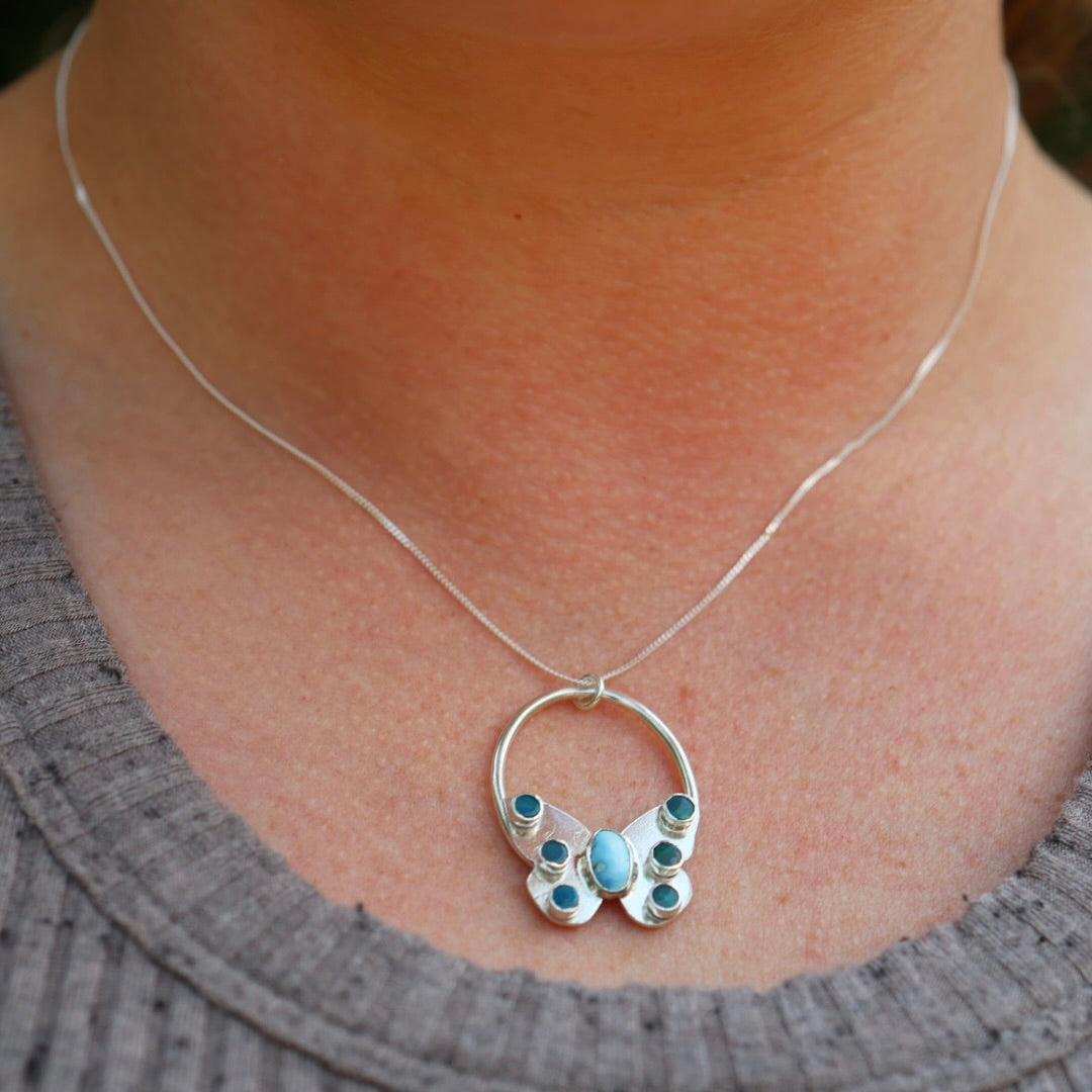 Turquoise & Opal Butterfly Necklace