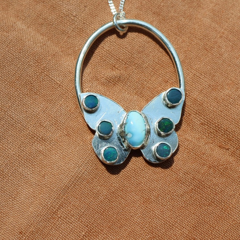 Turquoise & Opal Butterfly Necklace