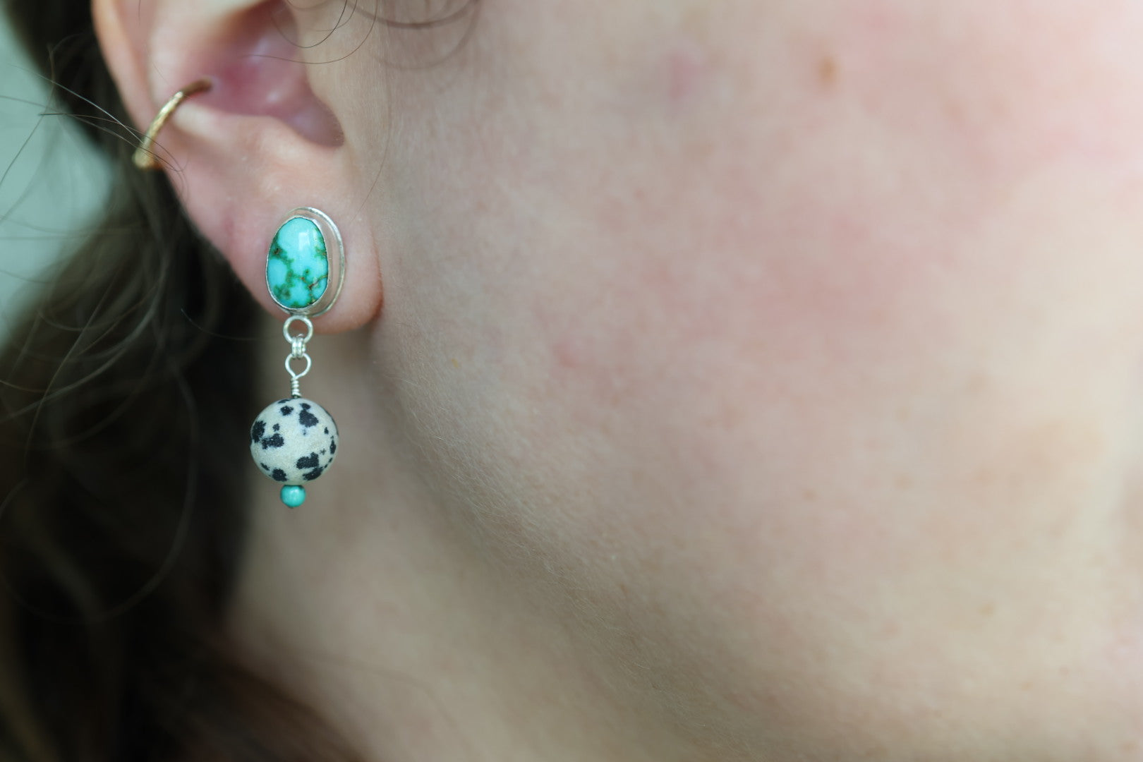 Turquoise Earrings with Dalmation Jasper