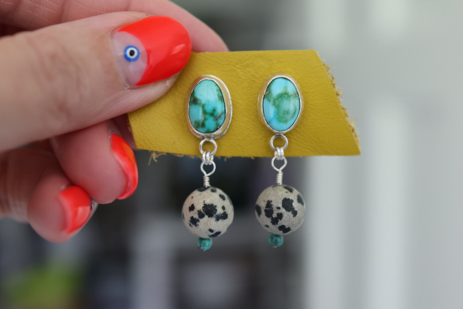 Turquoise Earrings with Dalmation Jasper