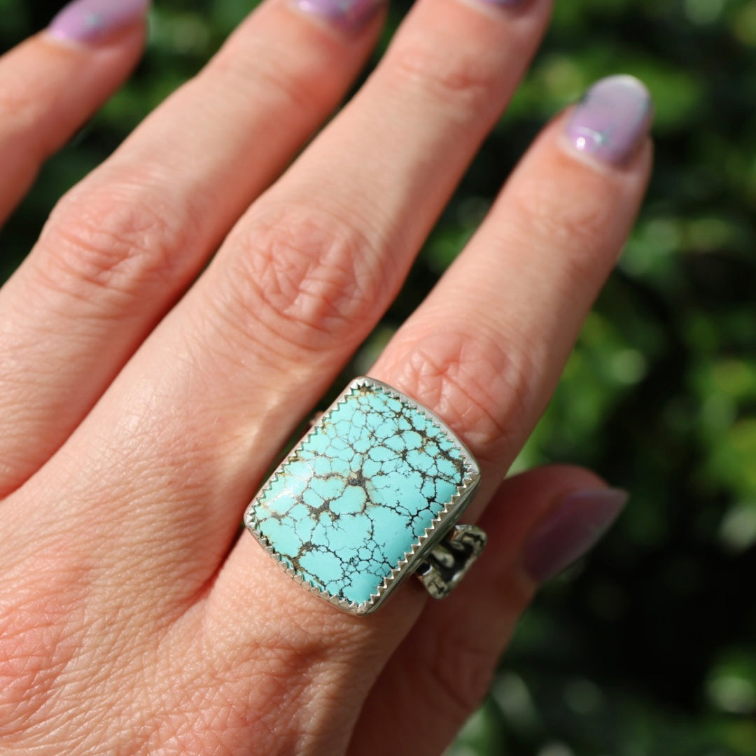 Turquoise Barrel Ring with Horseshoes (Size 8.25)