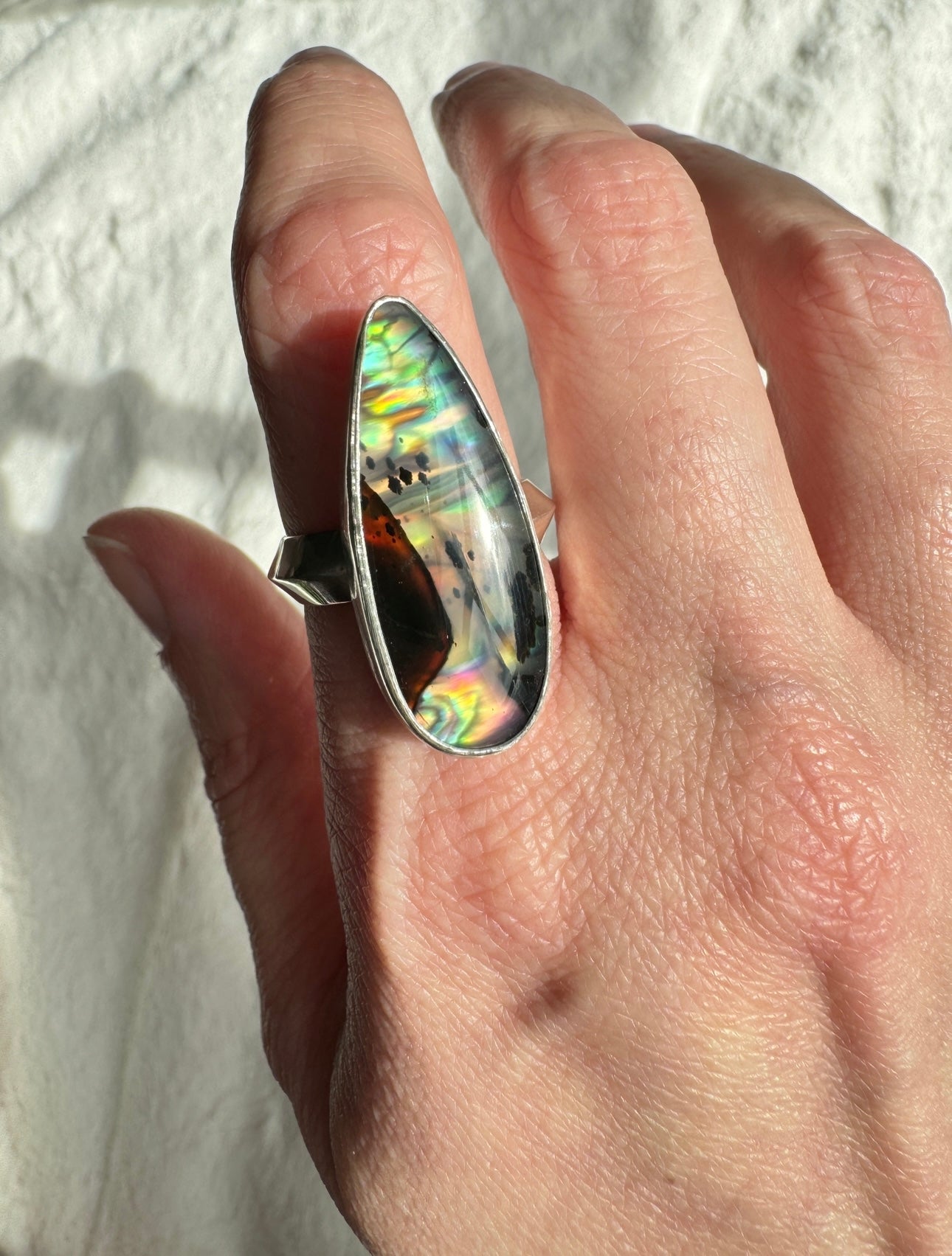 Montana Agate with NZ Abalone (Size 9)