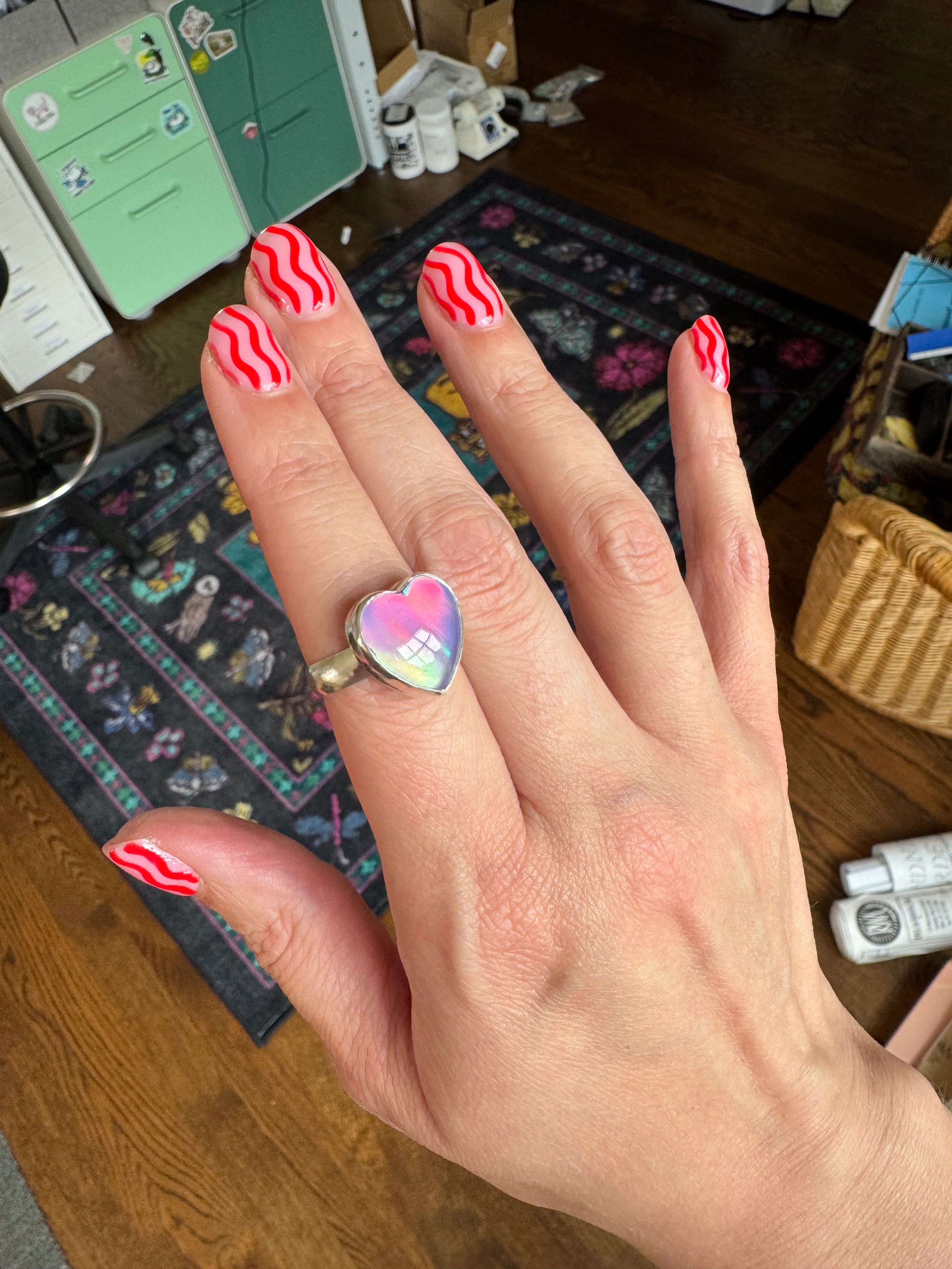 Sterling Silver Aurora Opal Heart Rings