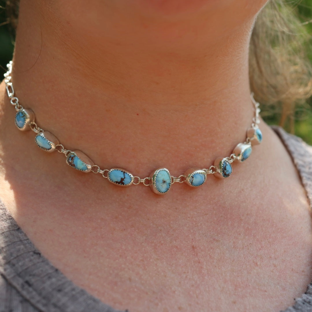 Golden Hills Turquoise Choker Necklace in Sterling Silver | Colorful Turquoise Statement — One of a Kind