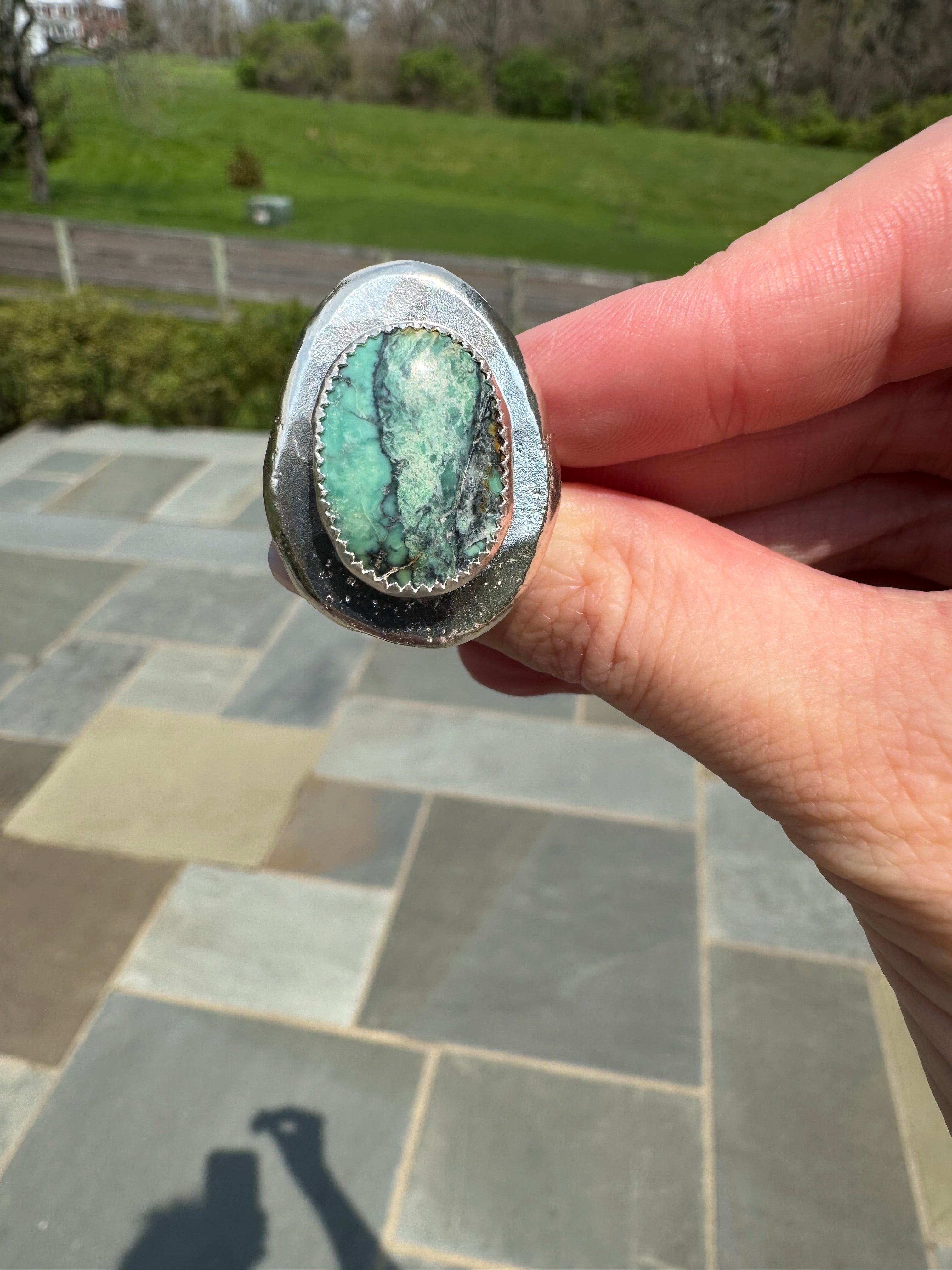 Crescent lake variscite silver medallion ring 