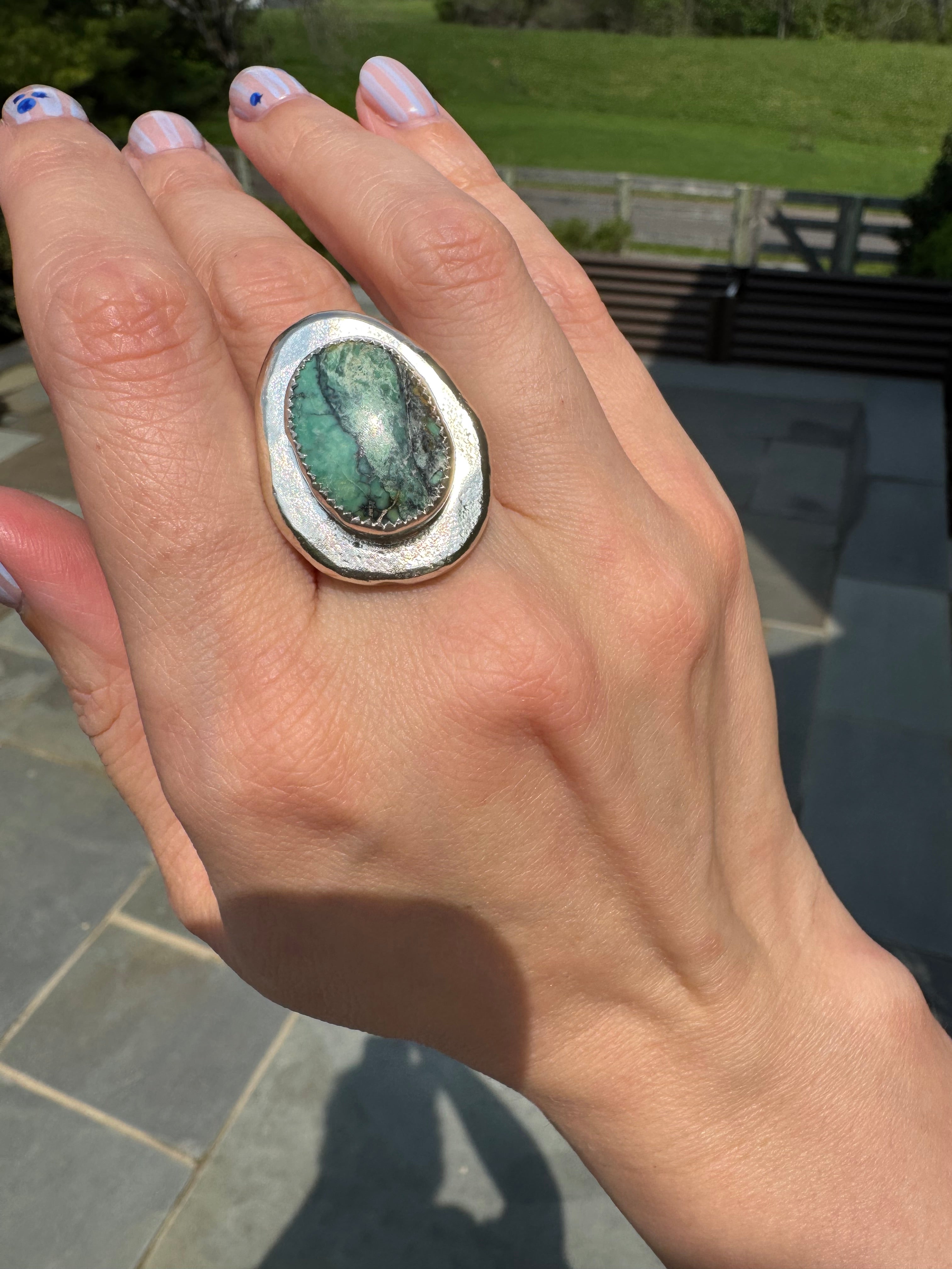 Crescent lake variscite silver medallion ring 