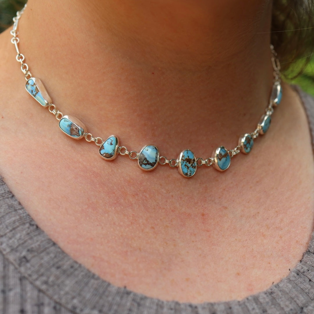 Golden Hills Turquoise Choker Necklace in Sterling Silver | Colorful Turquoise Statement — One of a Kind