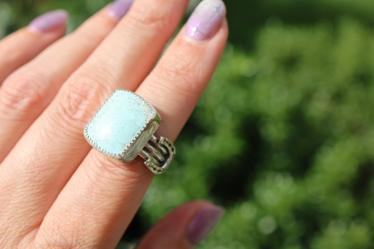 Turquoise Barrel Ring with Horseshoes (Size 7)