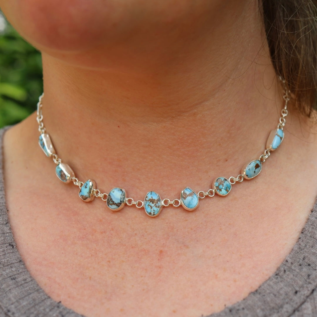 Golden Hills Turquoise Choker Necklace in Sterling Silver | Colorful Turquoise Statement — One of a Kind