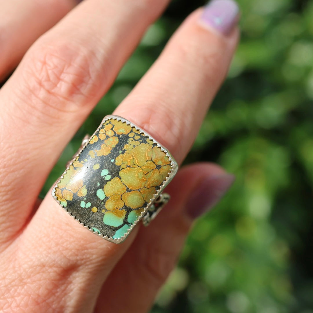 Turquoise Barrel Ring with Horseshoes (Size 7.5-8)