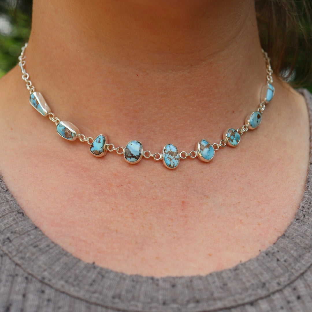 Golden Hills Turquoise Choker Necklace in Sterling Silver | Colorful Turquoise Statement — One of a Kind