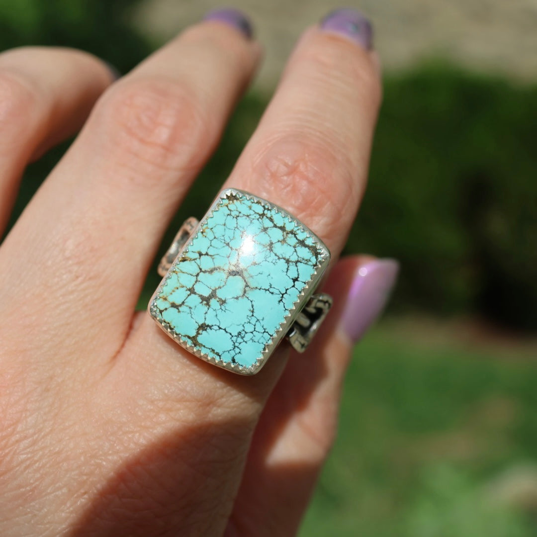 Turquoise Barrel Ring with Horseshoes (Size 8.25)