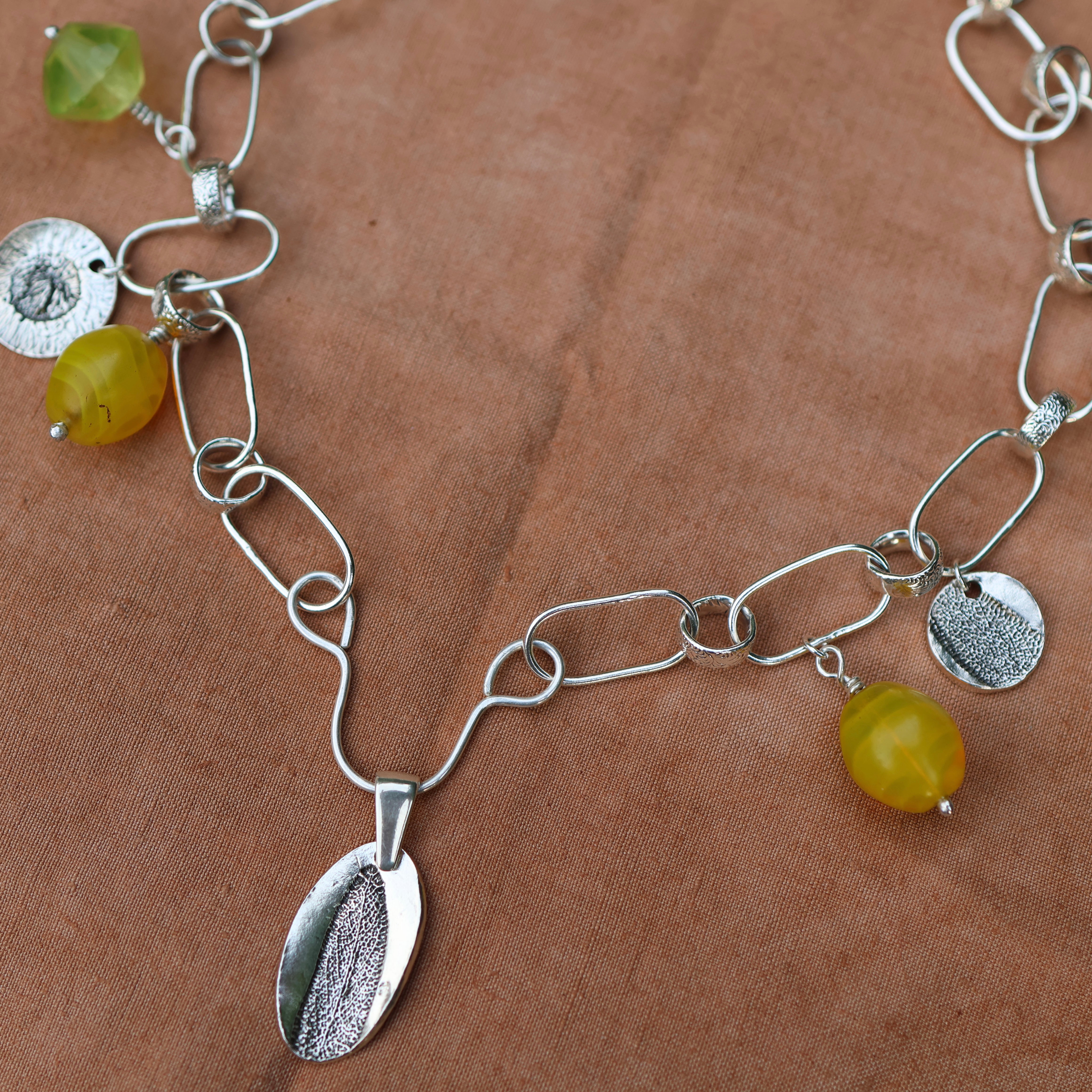 Sage Chain Necklace in Sterling and Fine Silver | Handcrafted Botanical Statement Chain— One of a Kind