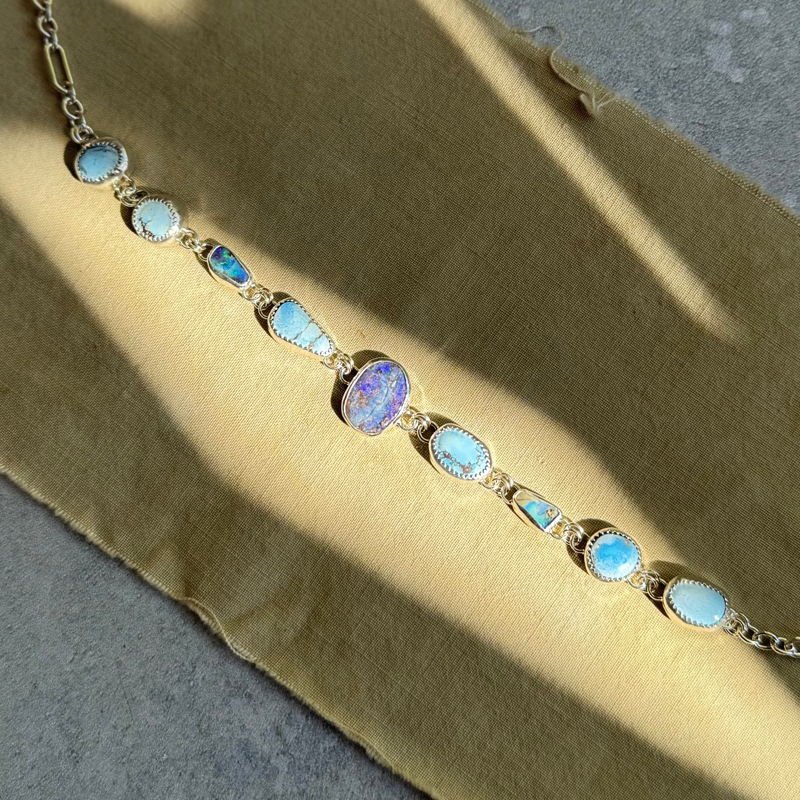 Opal and Golden Hills Turquoise Choker Necklace in Sterling Silver | Colorful Gemstone Statement — One of a Kind