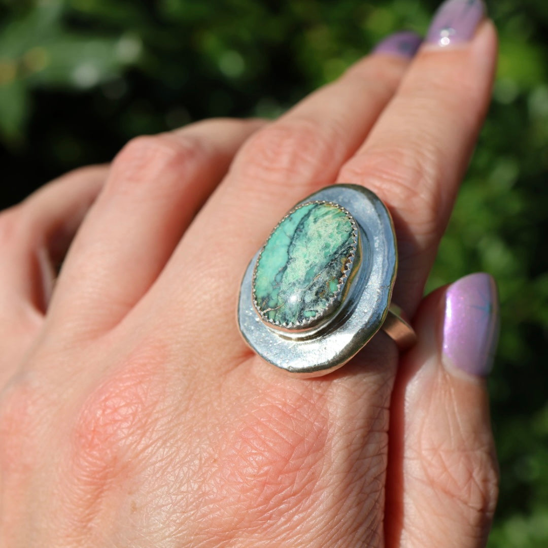 Crescent Lake Variscite Medallion Ring (Size 10.5-10.75)