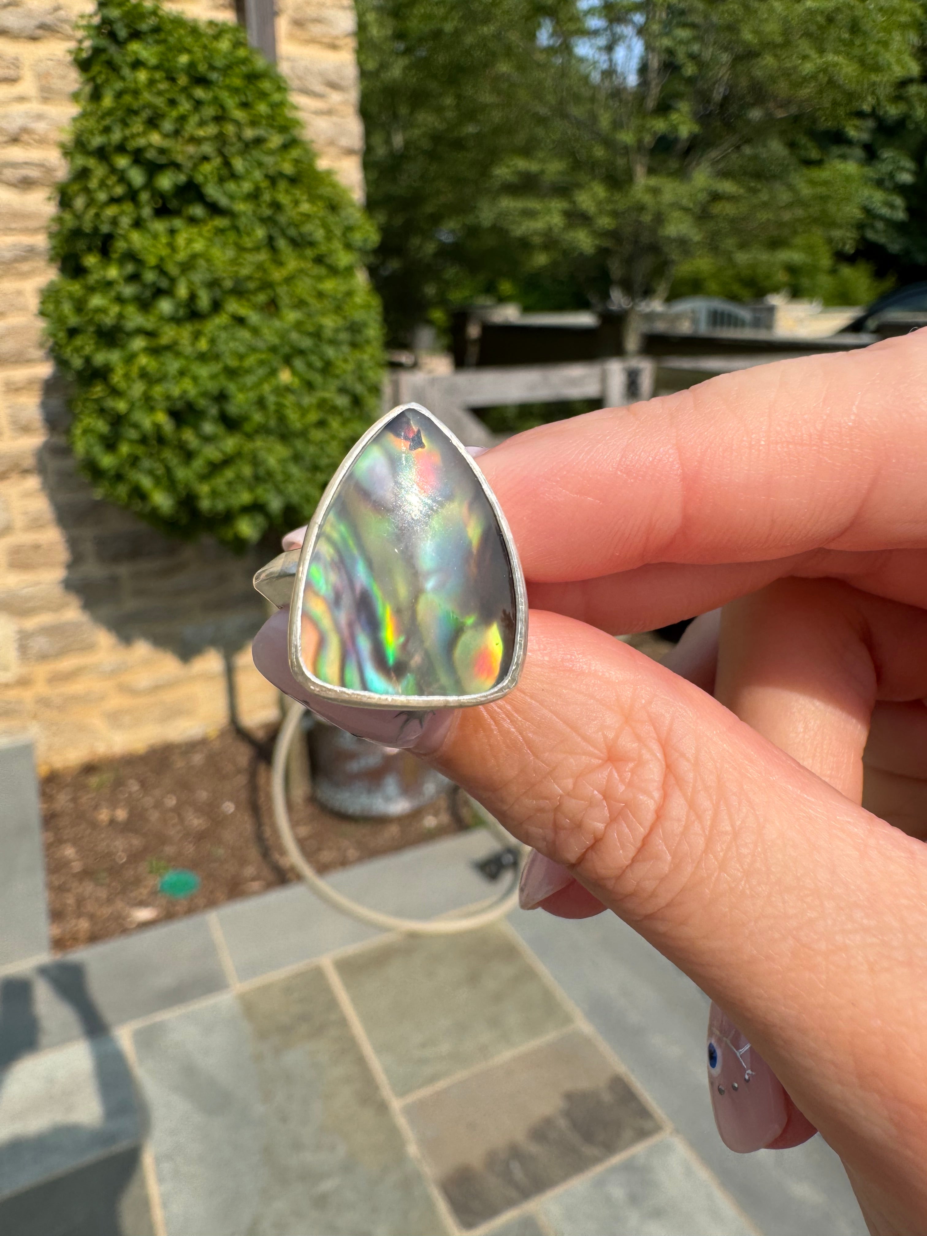 Montana Agate with New Zealand Abalone (Size 5.5-6)